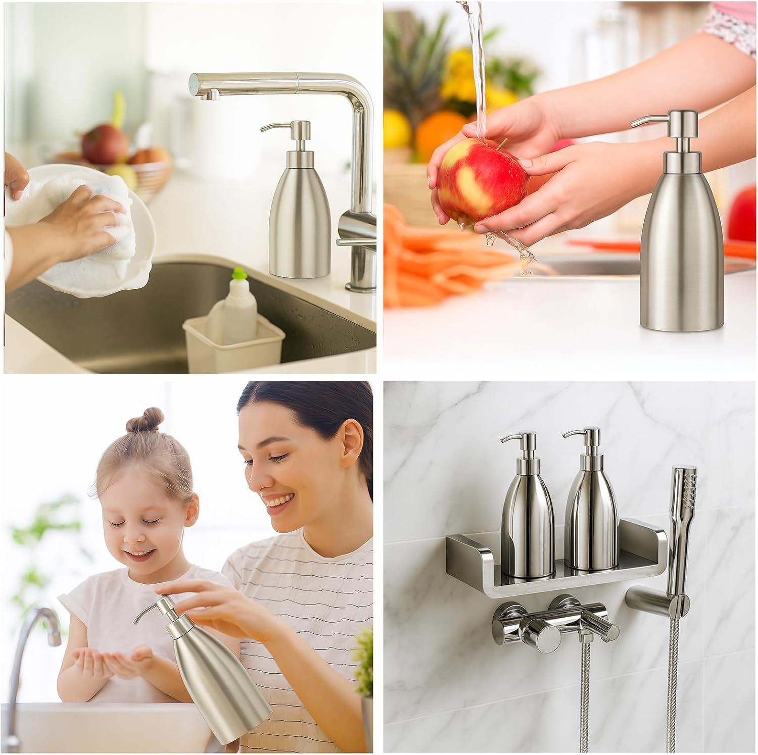 304 Stainless Steel Soap Dispenser 16oz Rust-Proof Liquid Soap Pump Bottle for Kitchen or Bathroom Countertop Hand Dish Lotion Leak-proof (Brushed Nickel) - Image 8