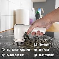 Vista 3 de Limpiador eléctrico giratorio, cepillo de limpieza inalámbrico para el hogar, IPX7 impermeable con 5 cabezales de cepillo reemplazables