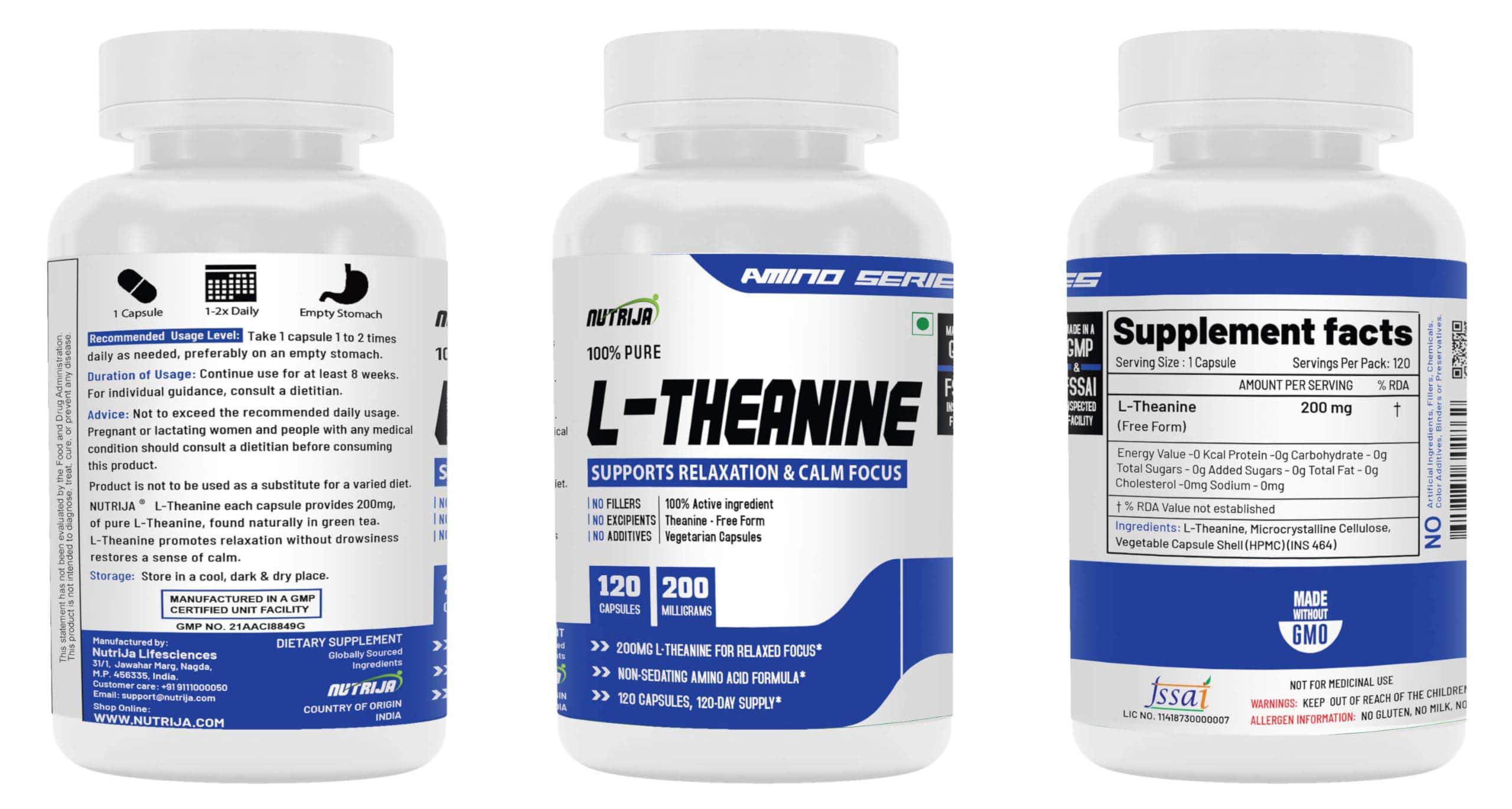 Nutrija L-Theanine 200mg | Pure Amino Acid L-Theanine Supplement for Relaxation & Calm Focus- 120 Veg Capsules — Amazon image 4