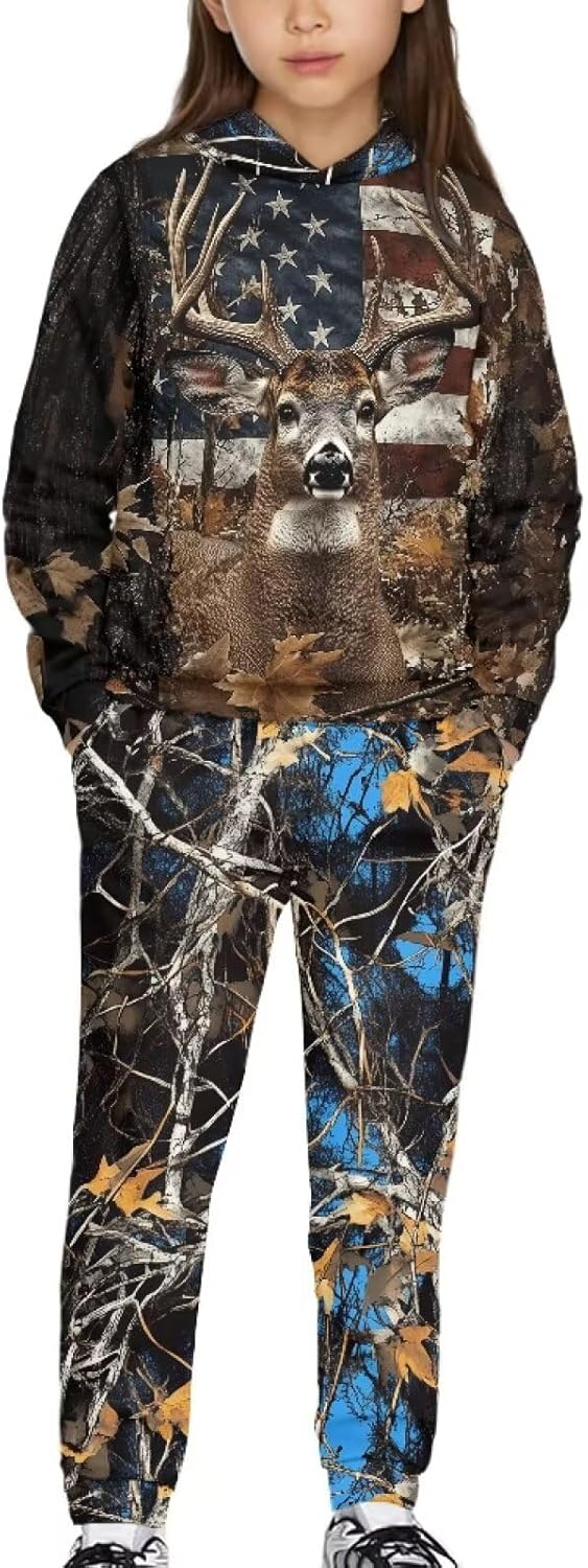 Xpyiqun Tracksuits for Girls 5-12 Years Graphic Hoodies and Joggers Sweatpants 2 Piece Clothing Set Kids Long Sleeve