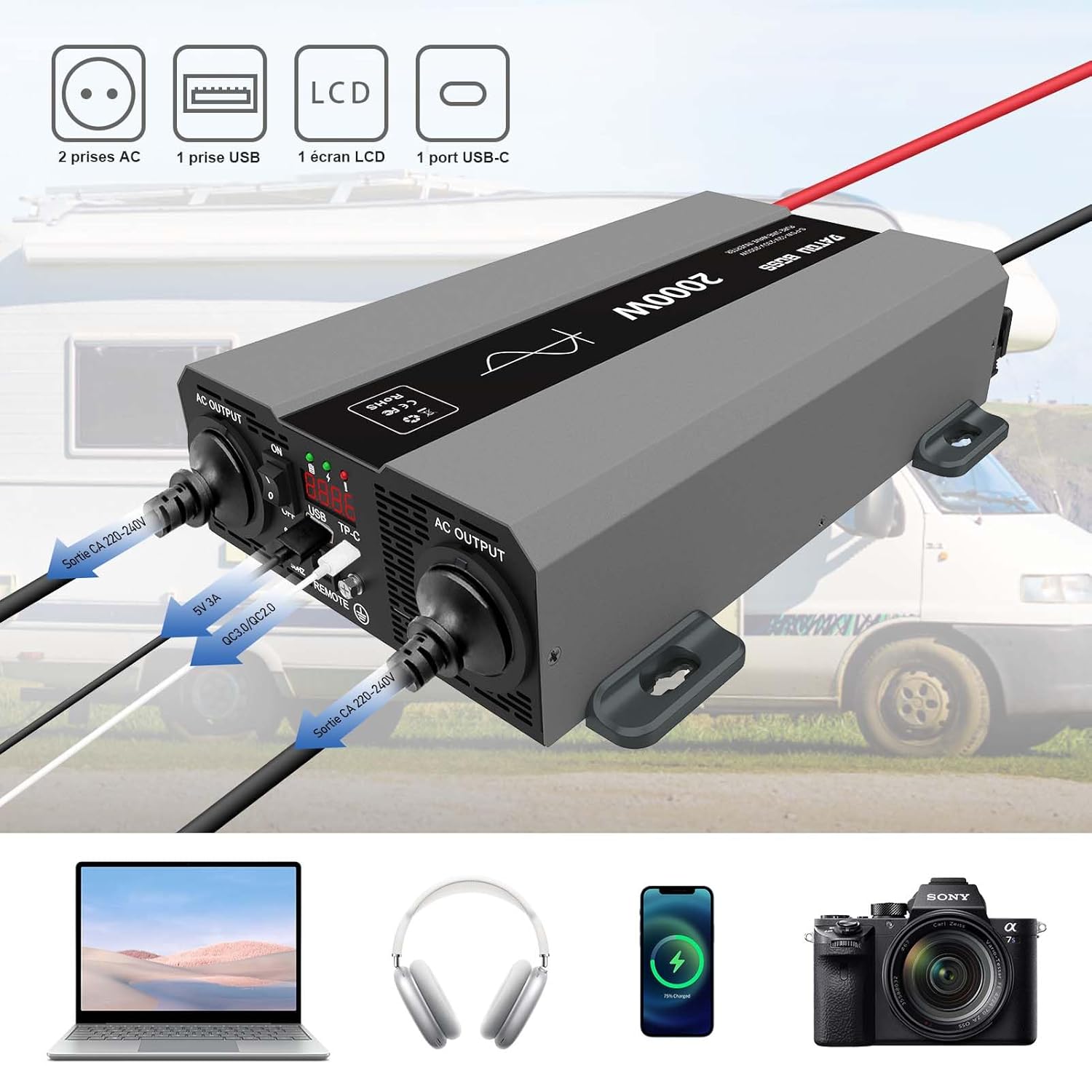DATOUBOSS Inverter Connected to Battery and Devices