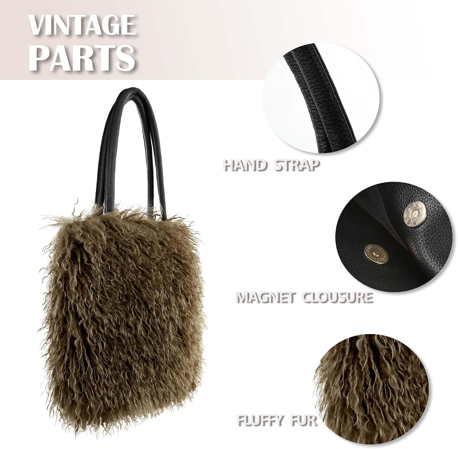 Women's Fuzzy Tote Bag Curly Handbag Furry Shoulder Bag Large Plush Top Handle Purses Winter