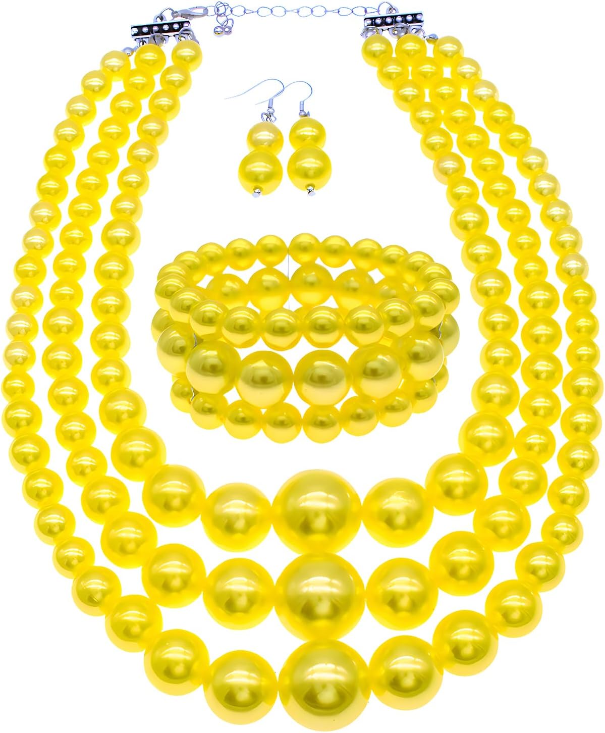 We We Imitation Pearl Necklace for Women Large Chunky Pearl Necklaces Multilayer Pearl Necklace and Earring 1920s Costume Jewelry set