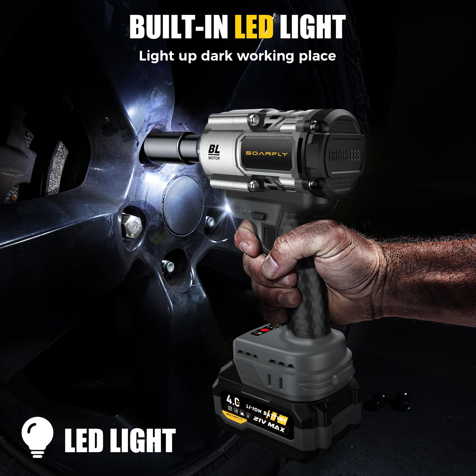 Cordless Impact Wrench, 1200Nm (900 ft-lbs) Impact Wrench, 21V