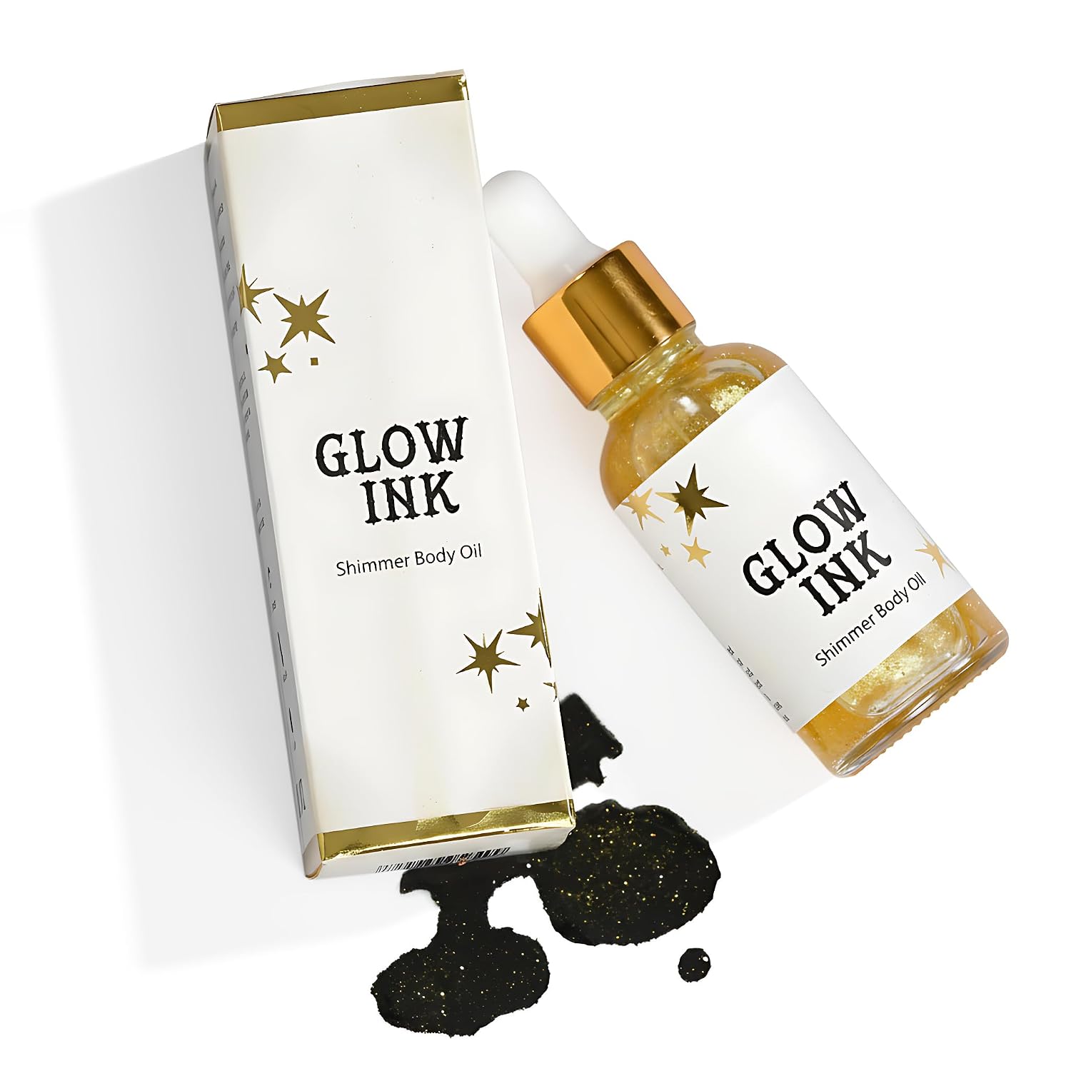 Glow Ink Shimmer Body Oil - Hydrating Skin & Tattoo Moisturizer, Lightweight Body Shimmer Oil with Natural Essential Oils for Radiant, Luminous Glow