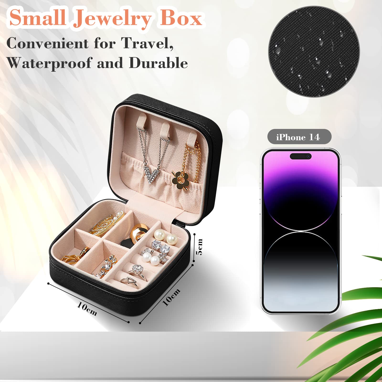 Eucomir Portagioie Donna,Piccolo Portagioie Organizzatore di Portagioie da Viaggio in Pelle PU,Scatole Portagioie Portatile Organizzatore per Riporre Orecchini/Anelli/Collane(10x 10x 5CM,Nero