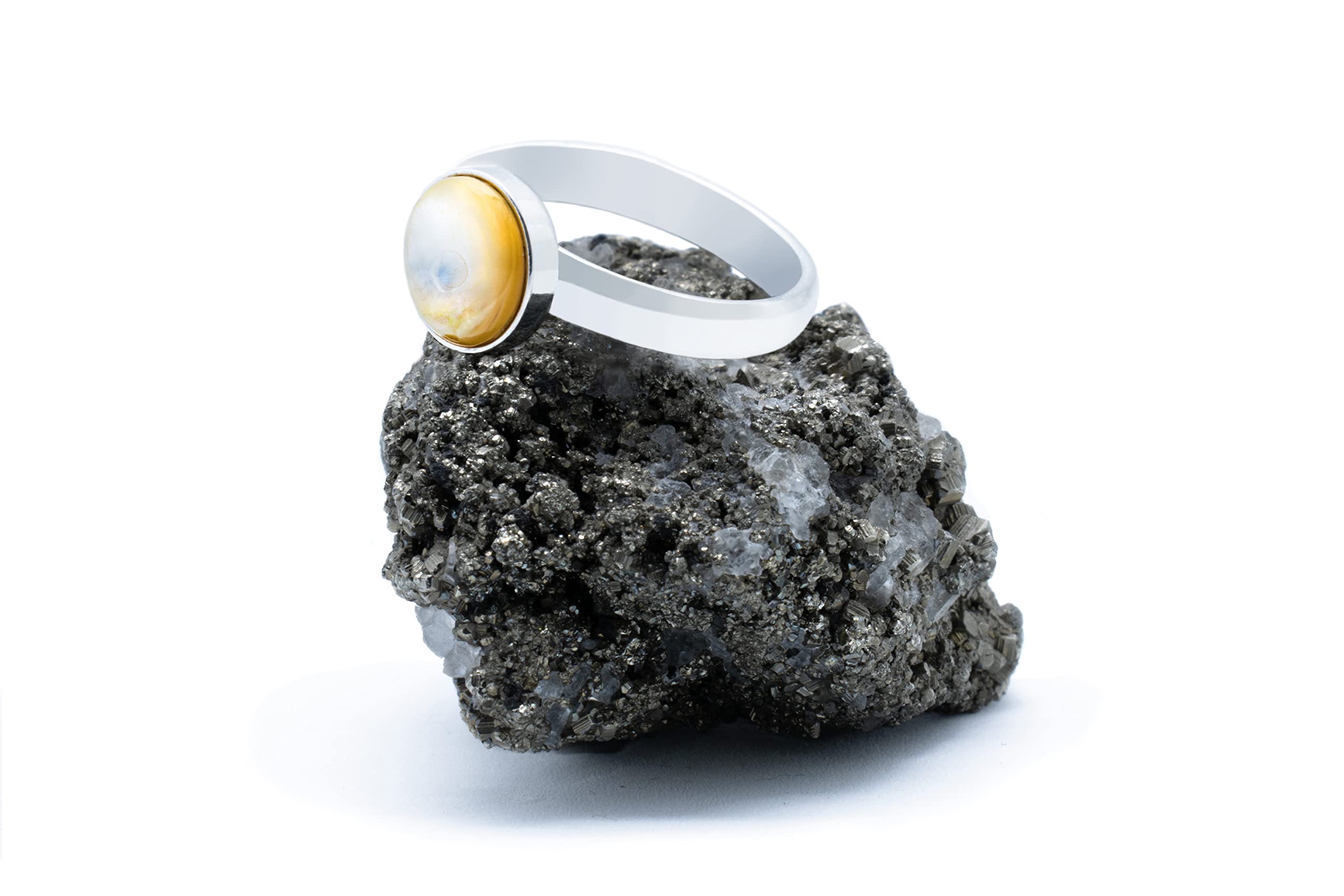 Anillo de Plata 925 con Madreperla Blanca (Nácar - Piedra Natural) 8x8mm- Disponible Anillo Ajustable y Fijo, Tamaño de XS a XXXL, para Hombre, para Mujer - Caja Regalo Gratis