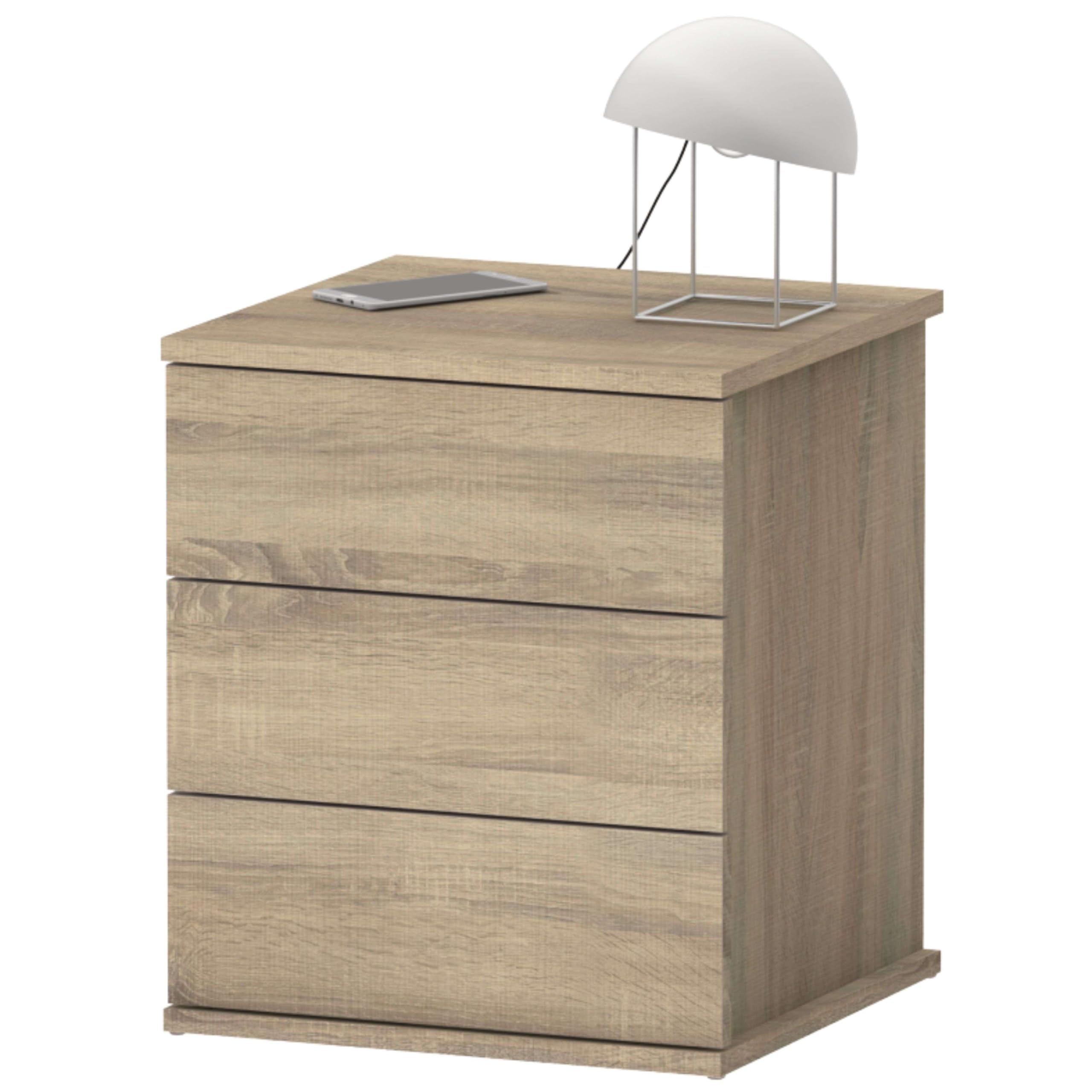 MUEBLES PITARCH | Mesita de Noche 3 Cajones con guías metálicas Dormitorio, Roble Cambrian, 48,​5x41x40cm (Alto x Ancho x Fondo) Cajonera pequeña, Moderna, Modelo Diana