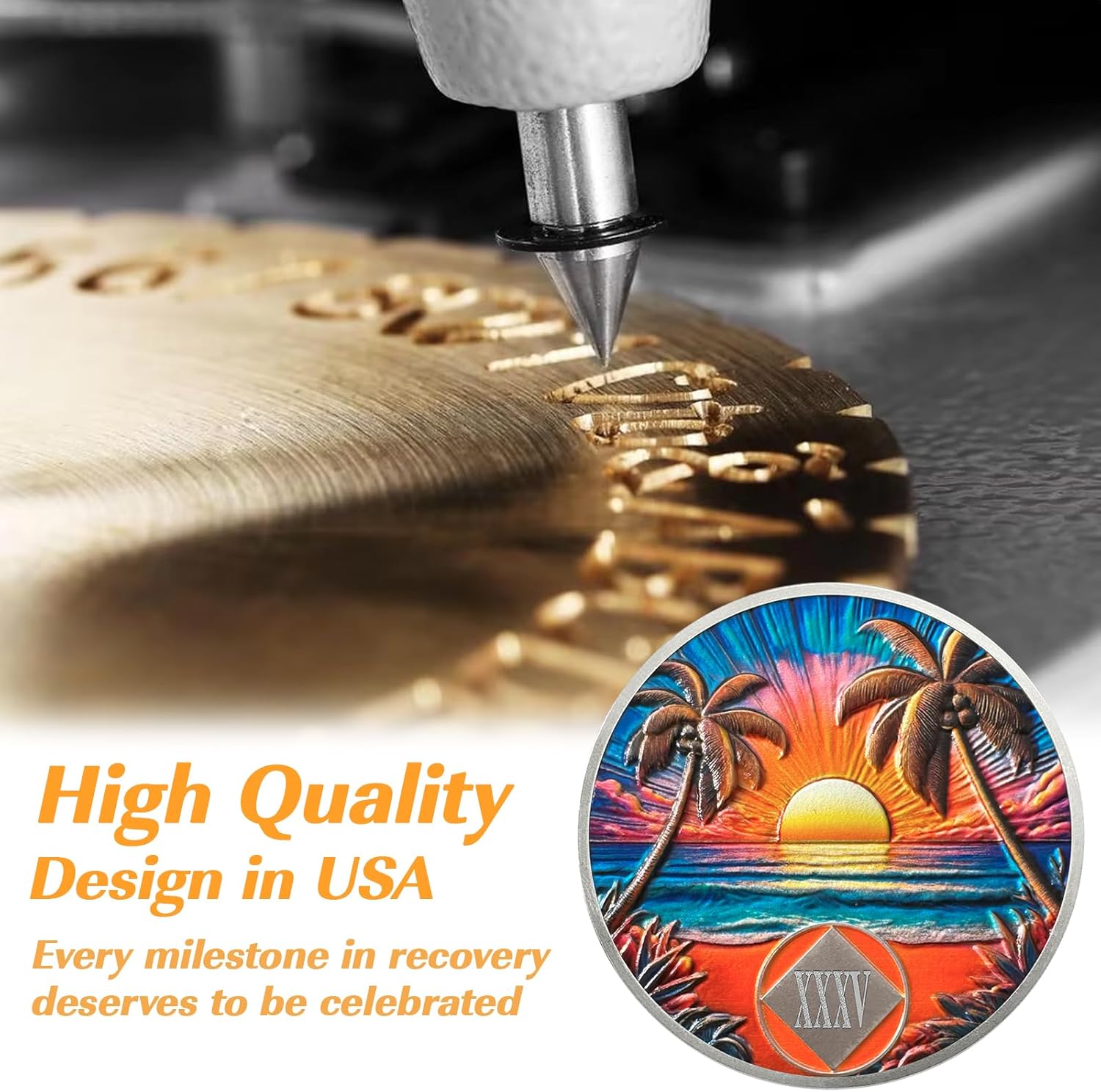 Beach Sunset 35 Year Sobriety Coin, Affirmation NA Coin, Addiction Recovery Thirty-Five Year Sober Chip, Celebrating Recovery Anniversary Token, Narcotics Anonymous Sobriety Gifts for Men Women - Image 6