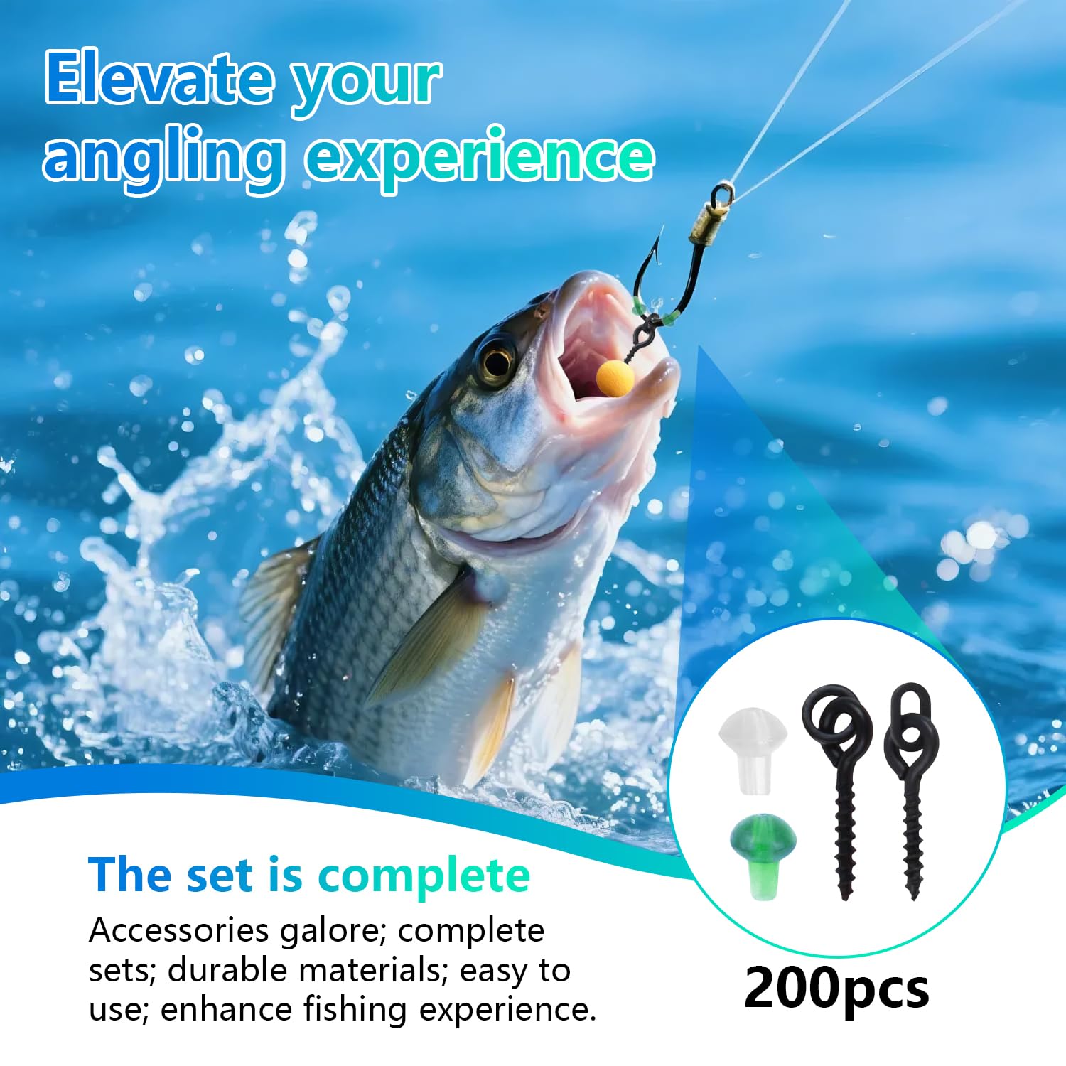 Tornillos para Cebo de Pesca Gancho para Cuentas de Goma Gancho para Carpa para Pescar Set de Accesorios de Pesca 100 Tornillos para Cebo y 100 Puntas de Seguridad