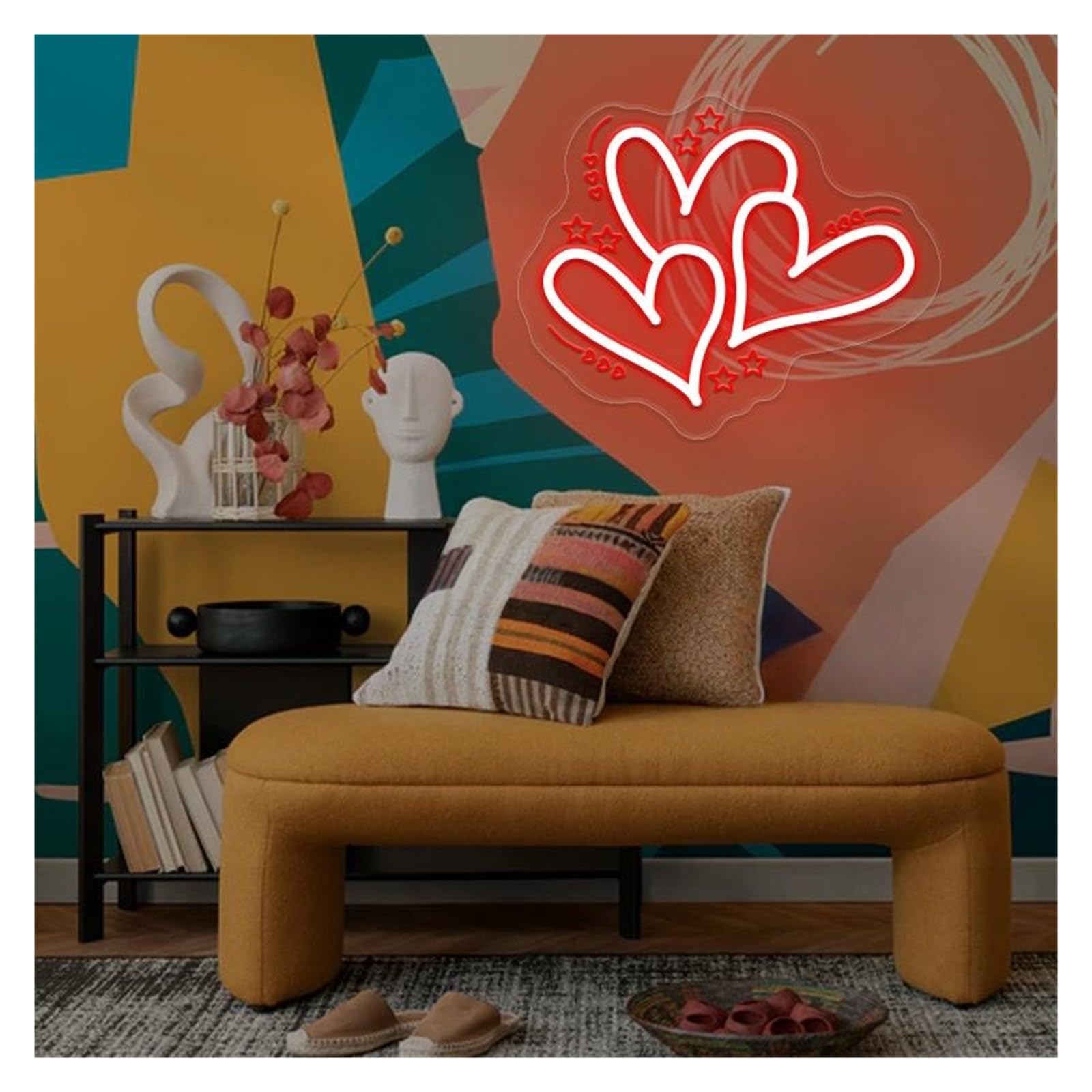 SHOUXI Sign Lamp Three Heart Neon Sign, Suitable for Minimalist Home Decor with Brightness Adjustable 31cmx38cm