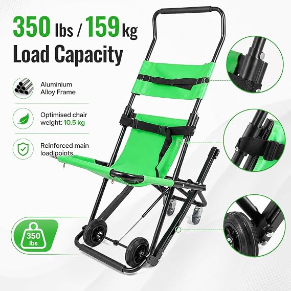 350lbs Folding Evacuation Stair Chair 4 Wheels & Belts