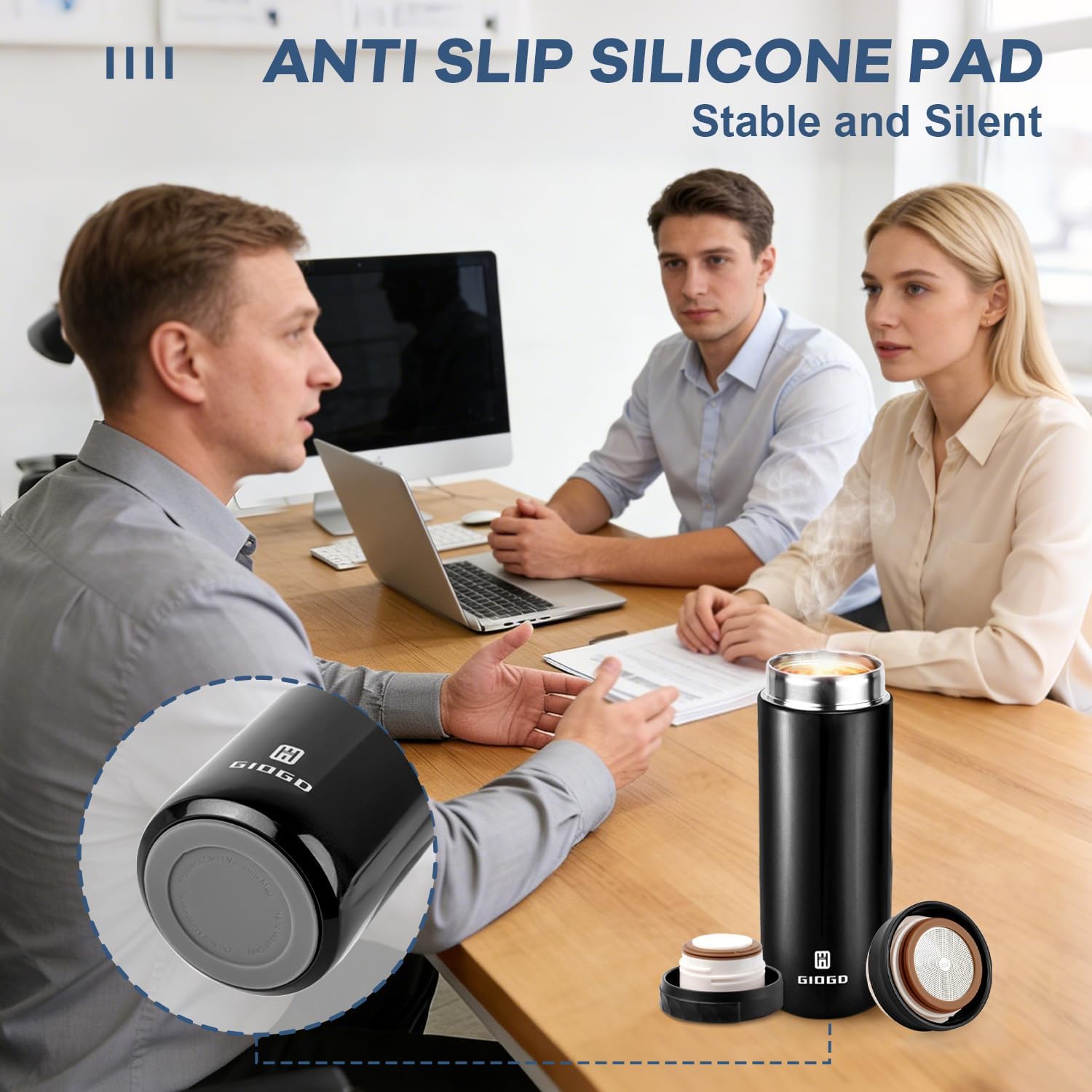 Thermo Water Bottle Stainless Steel 450ml/15.2oz Insulated Vacuum Thermal Water Bottle with Filter Hot Water Thermo for Hot Cold Drinks Coffee Tea Flask (Black) - Image 6