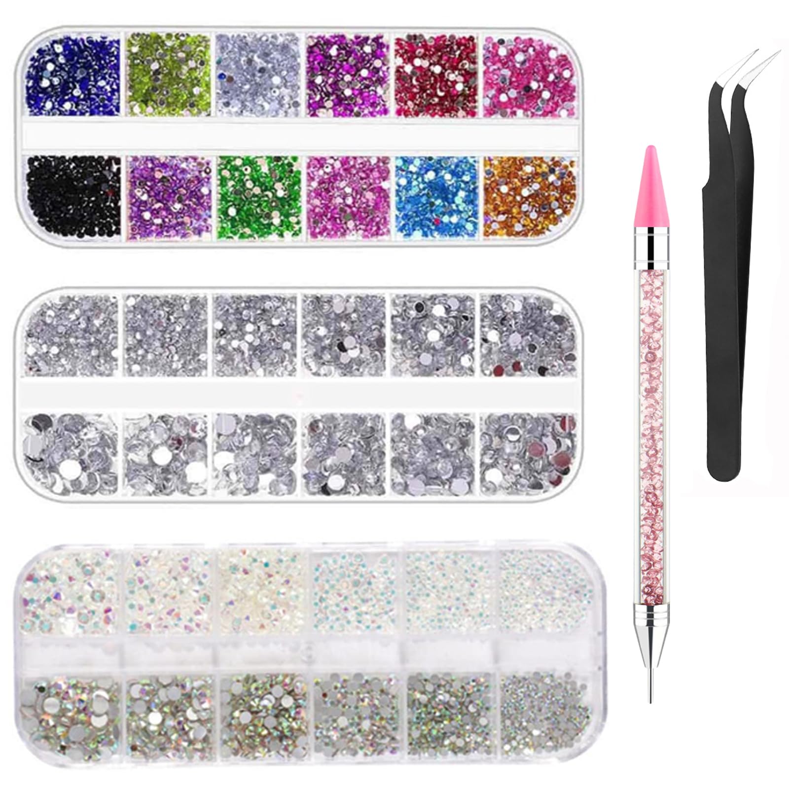 4600 Pcs Colorful Rhinestones Nail Art Kit, Nail Art Kit for Women, Nail Art Products Multi Shapes Flatback Round Bead with Nail Art Pen &Tweezer, Nail Art Set for Diy Manicure Craft Decoration Nail Art
