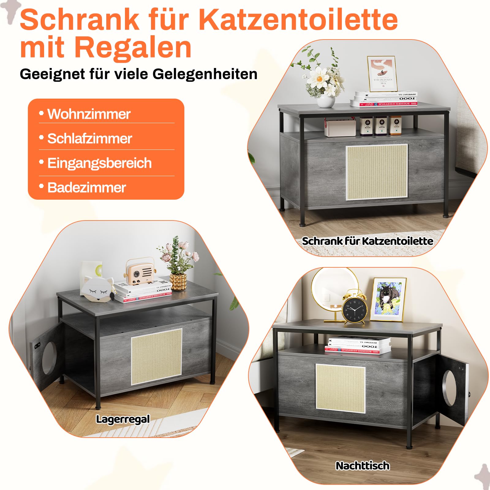 MAMIZO Mobile Lettiera per Gatti, Casetta in Legno, 80 x 50 x 59 cm, Armadietto per Gatti, Casa per Gatto Multifunzione con Ripiano Aperto, (Grigio, XL)