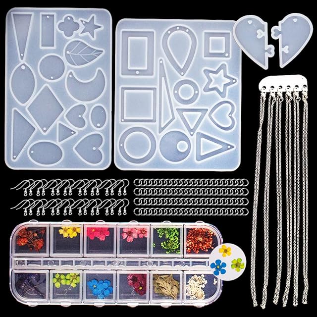 SNAILGARDEN 252 Pcs Jewelry Pendant Moulds,Silicone Resin Kits with Dried Flower Leaf,Craft DIY Epoxy Resin Casting Mold with Necklace Chain,Earring Hooksfor Jewelry Craft Making