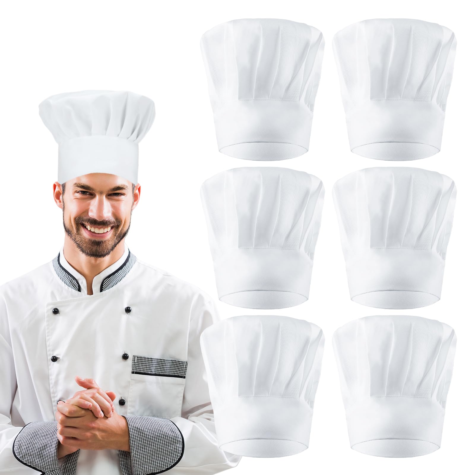 6 sztuk czapka kucharska, czapka kuchenna unisex regulowana czapka kuchenna, czapka kuchenna, bawełniana czapka szefa kuchni dla mężczyzn i kobiet, szef kuchni do kuchni, hotelu, restauracji, biała,