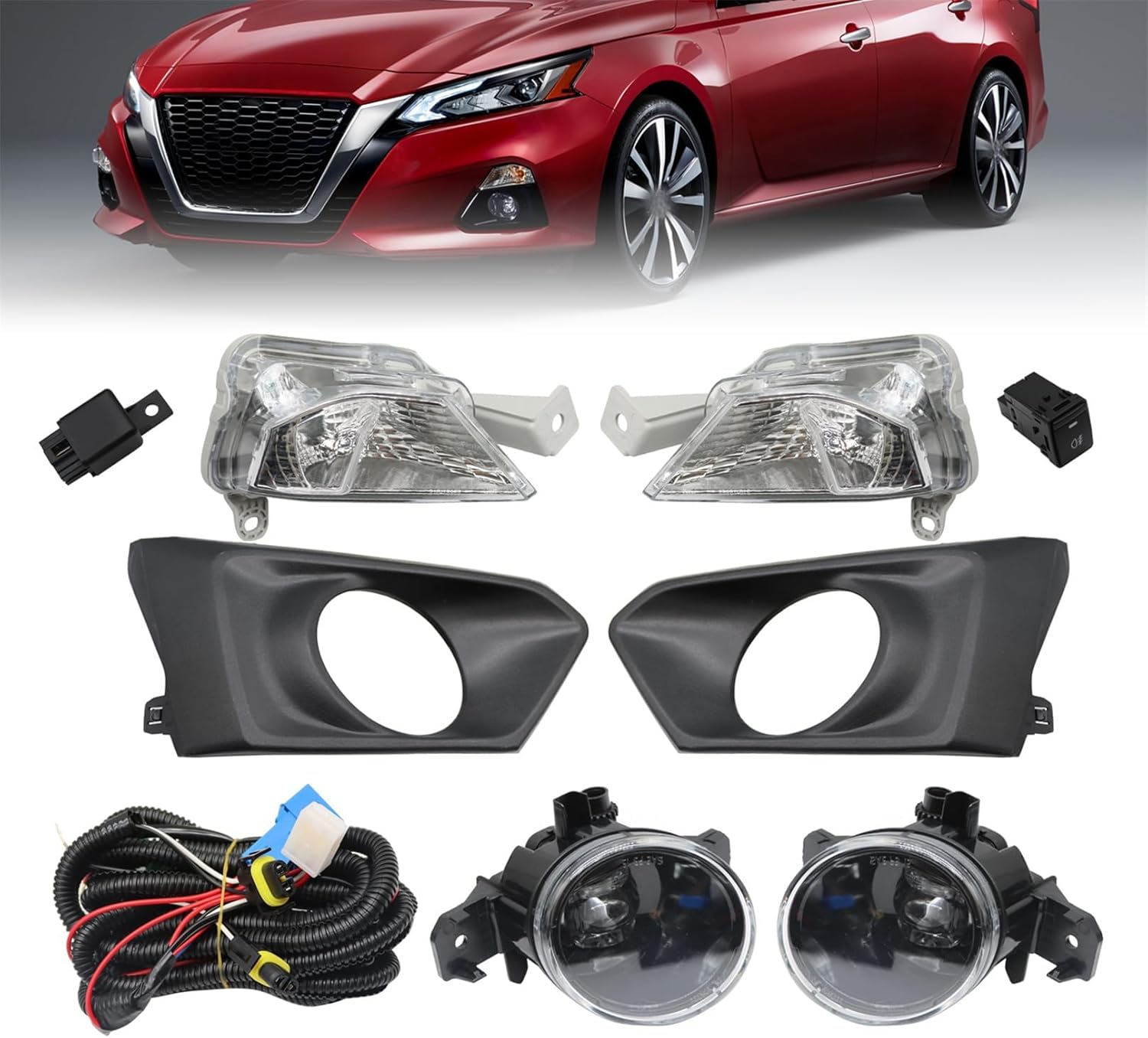 Bumper Fog Lights Assembly Compatible with Altima 2019 2020 2021 Left & Right Fog Lamp w/Turn Signal Lights + Wiring Harness + Switch NI2530121/NI2531121/26135-6CA0A