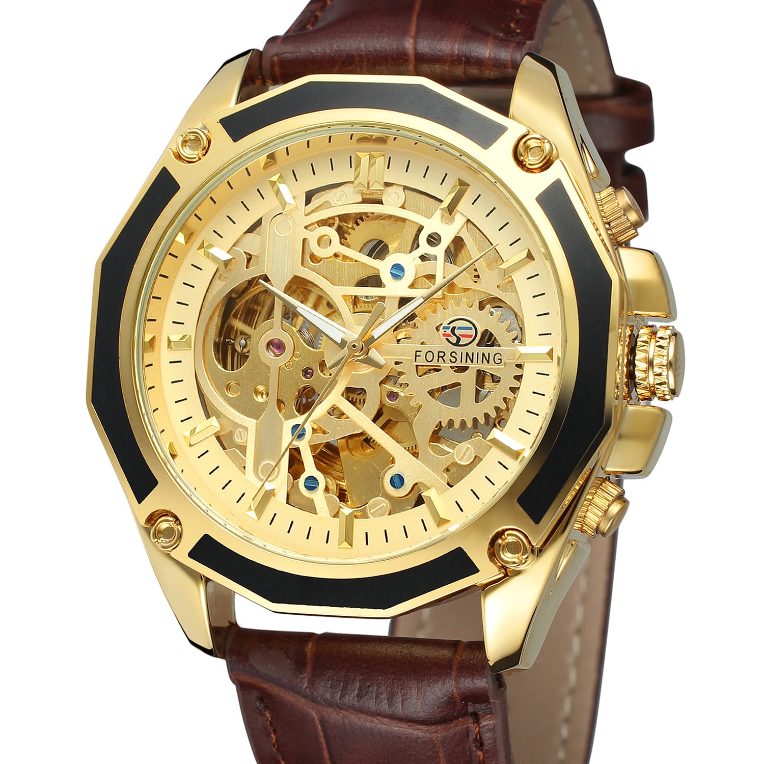 FORSINING Herren Skelett Automatik Uhr Reloj Hermético Tourbillon Mechanische Uhr für Männer, Gurt