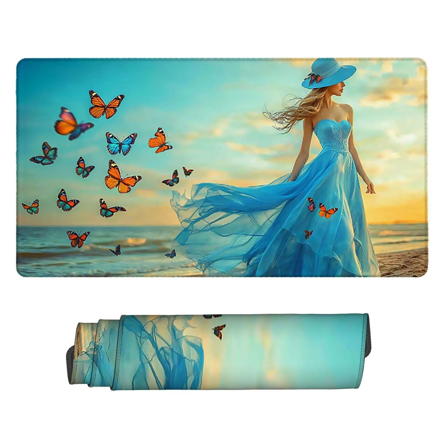Podkładka pod mysz do gier, 1600 x 800 mm, XXL, duża gamingowa podkładka pod mysz, wodoodporna podkładka pod mysz, długa podkładka na biurko z przeszytymi krawędziami, mata na biurko z gumową