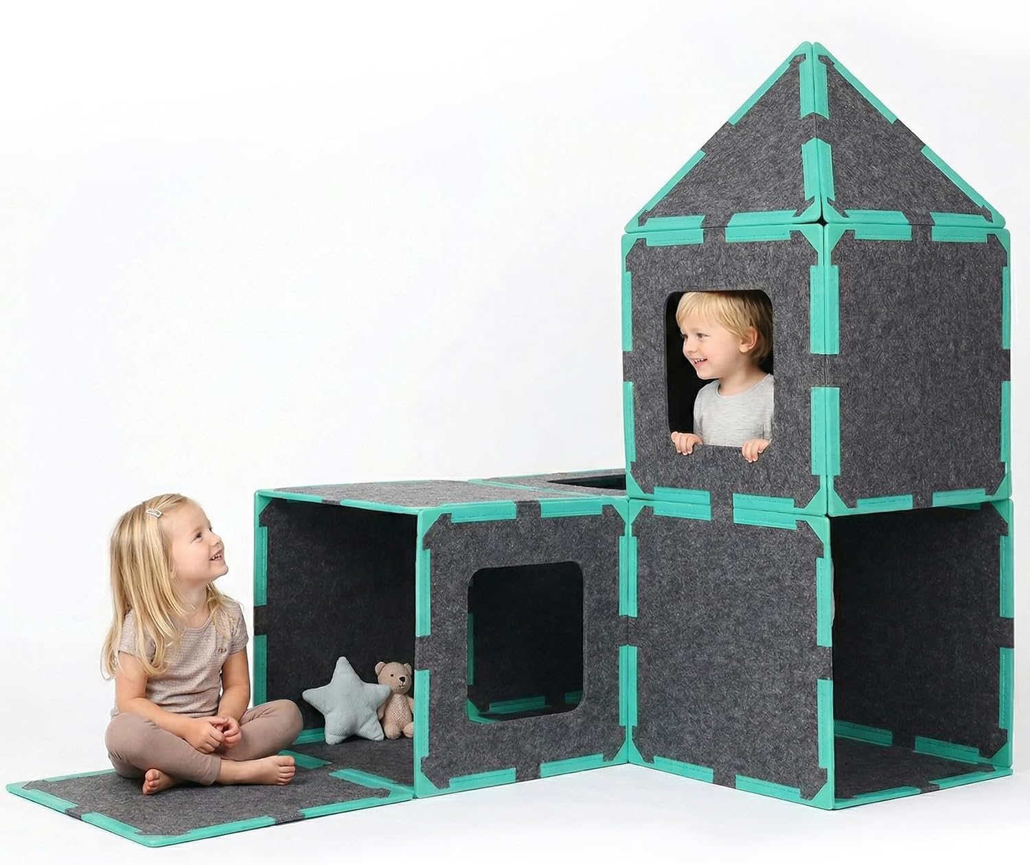 Pevxou 20-Piece Giant Fort Building Kit, 22-Inch Giant Fort Building Panels, Soft-Felt Fort-Building Kit, Premium STEM Creative Indoor Construction Toy for Kids Ages 3+