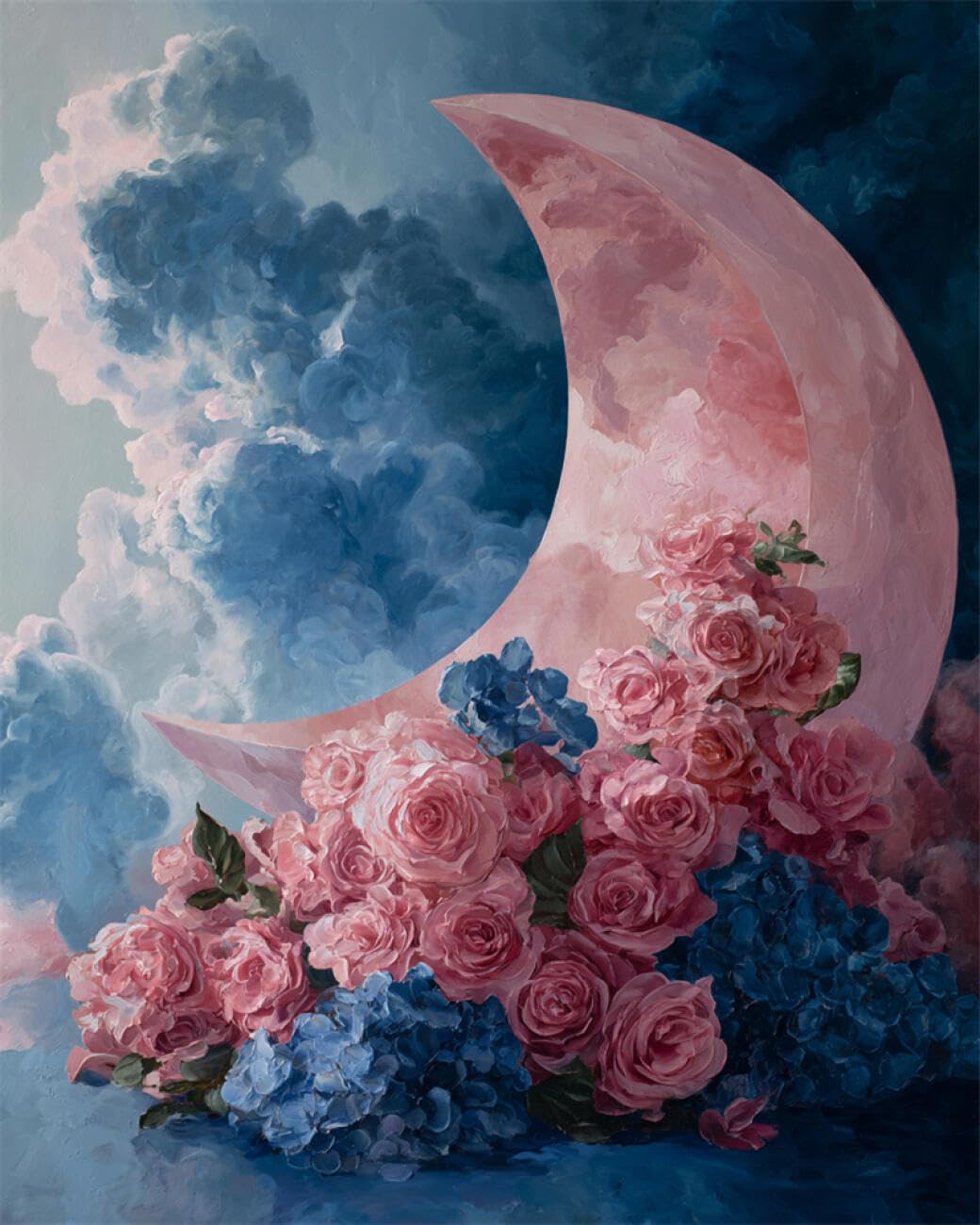 AMBATTERY DIY Beaded Cross Stitch Kit Fantasy Roses and The Moon Needlepoint Handcraft Kit DIY Beaded Painting 3D Tapestry Bead Cross Stitch Set 40x50cm