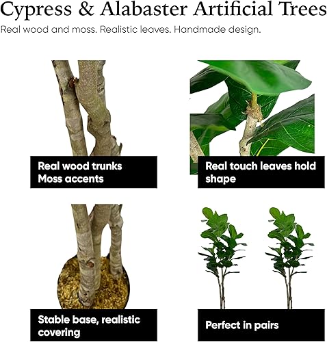 Miniatura 4 de Cypress & Alabaster Árbol artificial de higuera de hoja de violín Ficus Lyrata hecho a mano de 7 pies con troncos de madera real éticamente