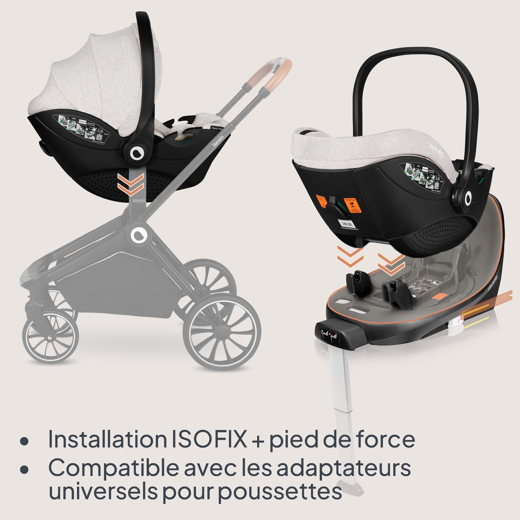LIONELO MOXIE i-Size SET Siège Auto pour Bébé Avec Base 40 à 87 cm Porte-bébé Fixation et stabilisation ISOFIX Support stabilisateur Protection latérale, Réglage de l'Appui-Tête Insert Dri-Seat