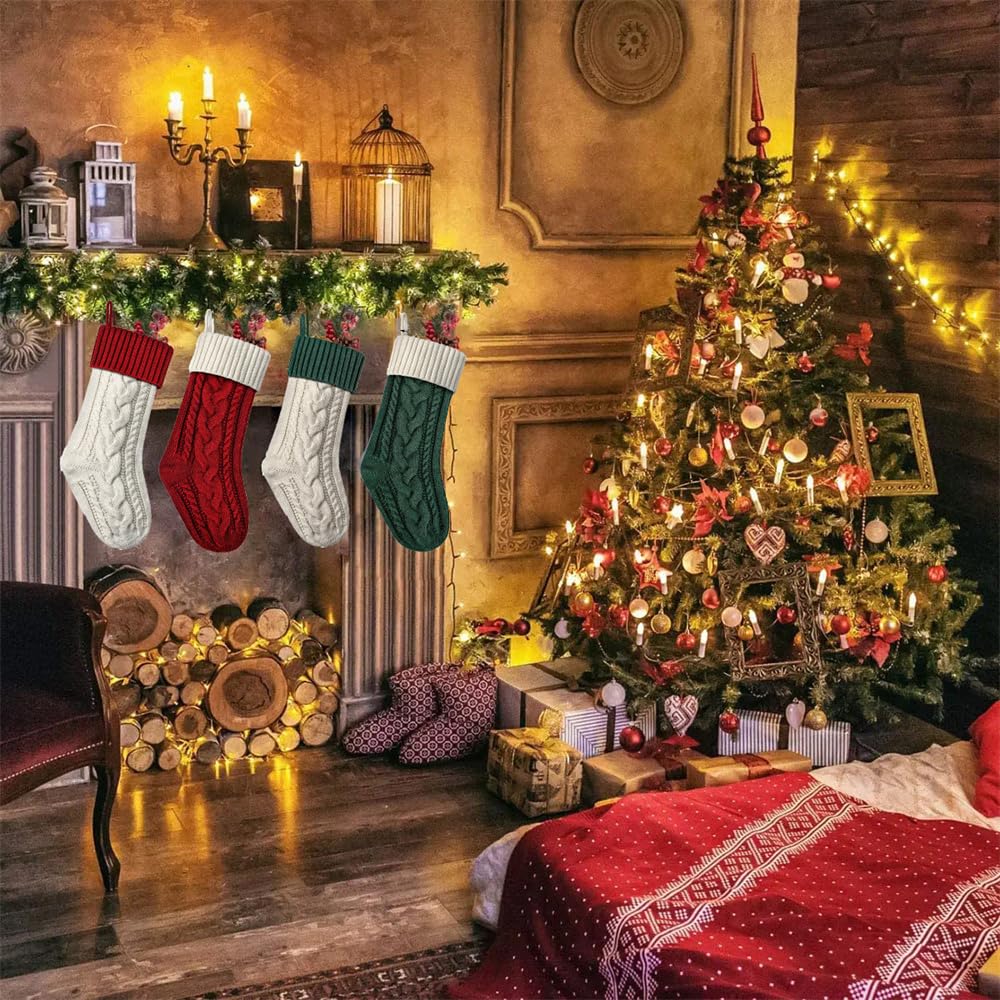 Hixingo Weihnachtsstrumpf Personalisiert, 46cm Große Klassische Gestrickt Bestickte Nikolausstrumpf, Weihnachtssocken zum Aufhängen und Befüllen Kamin Weihnachtsbaum Deko (5 Paar gemischte Farben)