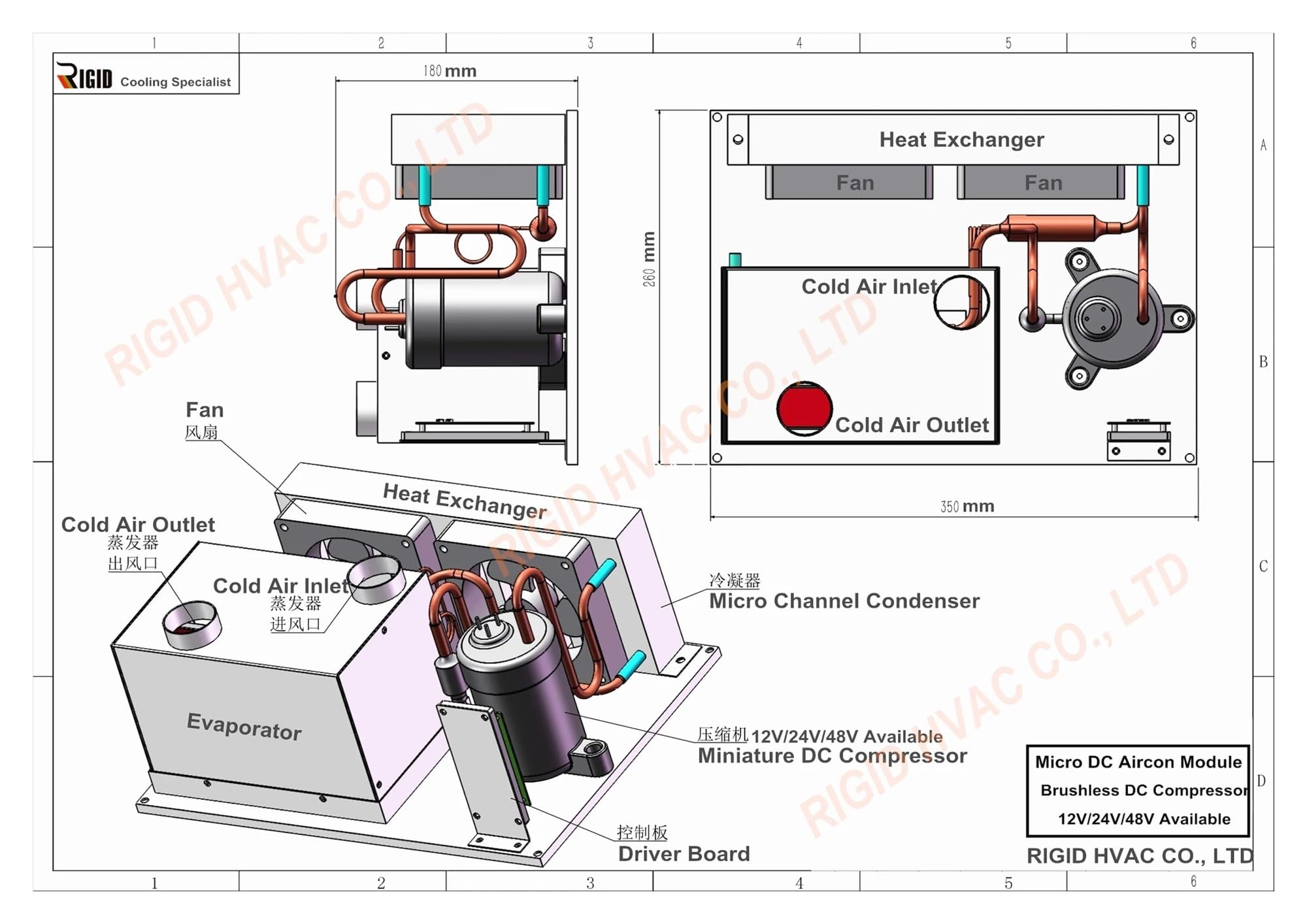Systemy klimatyzacji Micro DC Aircon, DC 48V 450W z czynnikiem chłodniczym R134A, mikro wydajna klimatyzacja do samochodu, system chłodzenia klimatyzatora, systemy chłodzenia