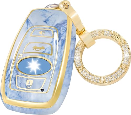 Funda para llavero Subaru con llavero de diamante para llave inteligente Ascent BRZ Crosstrek Forester Impreza Legacy Outback WRX STI Smart Key, Azul