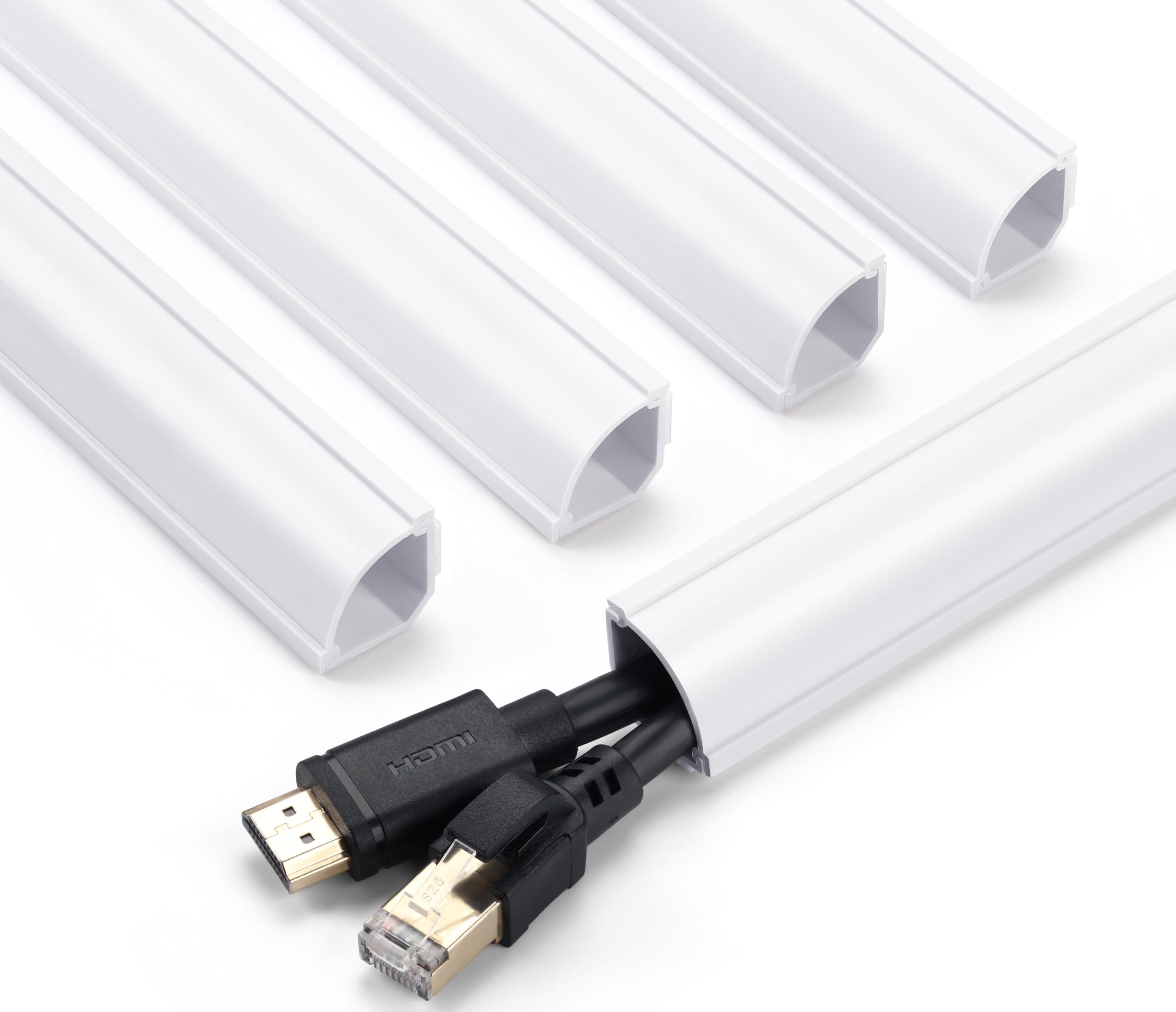 ZhiYo Corner Cable Concealer, Medium Corner Cord Hider 85in (5 x L17in), Wire Covers for Cords, Paintable Cord Cover, Cable Management Channel Raceway for Wall, Floor Baseboard, Ceiling, White-picture-12