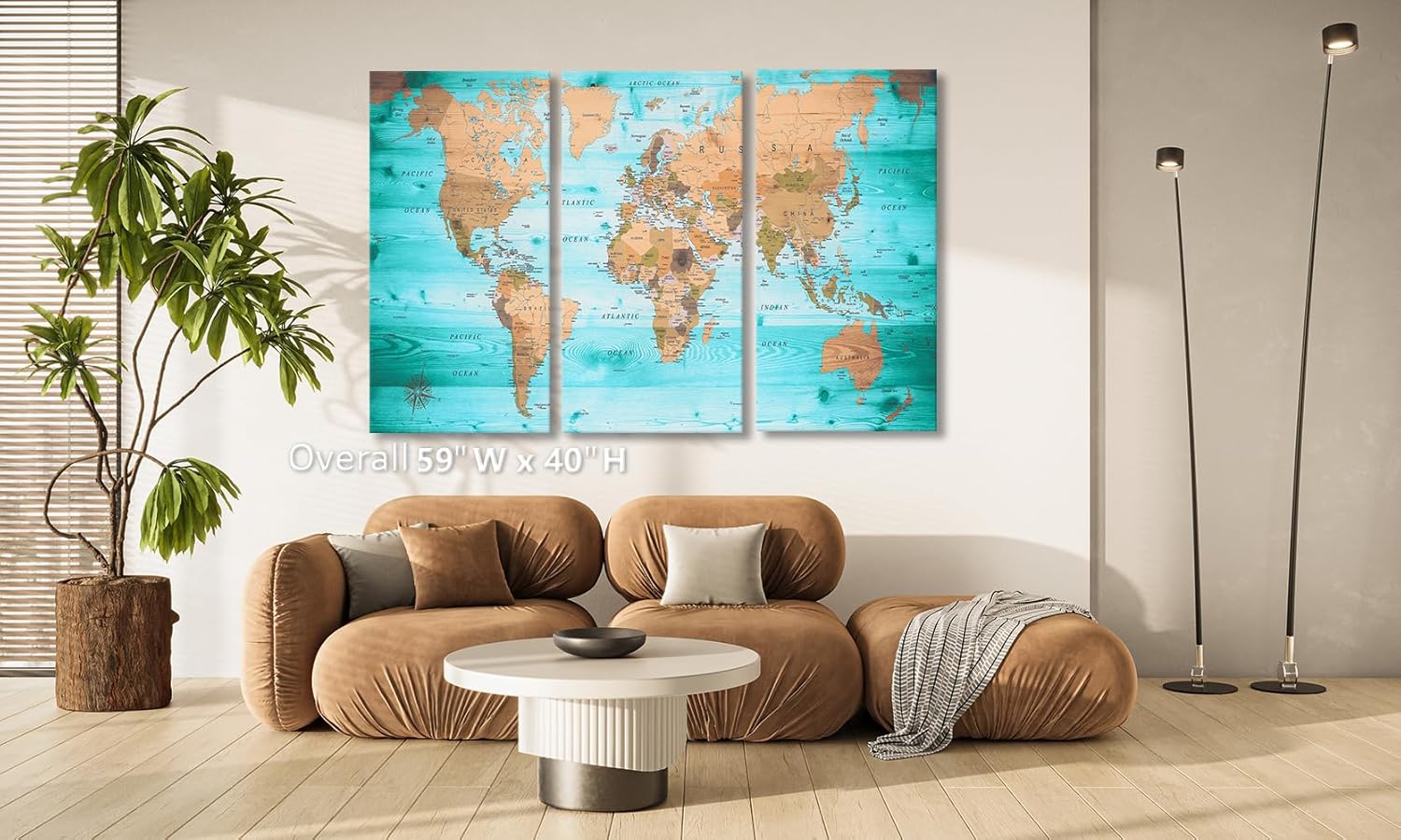ZEYDRT Blue large world map wall decoration can be directly hung 40‘x20 inx3 modern map of the world decorative printing materials suitable for home bedroom decoration
