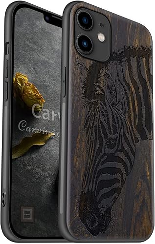 Carveit Funda de madera para iPhone 11 madera natural y TPU suave negro a prueba de golpes, funda protectora de madera única y elegante compatible