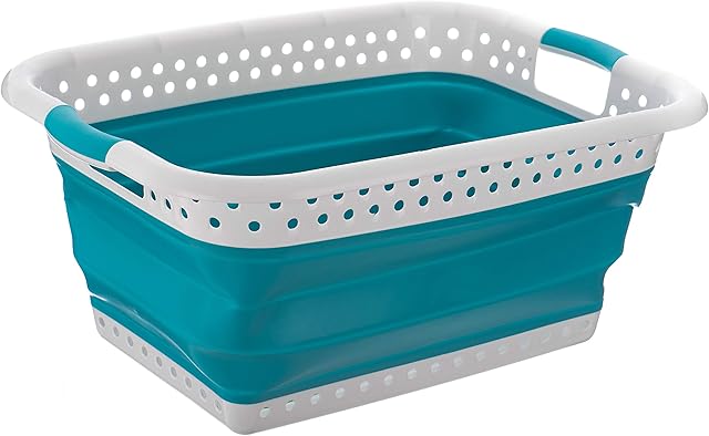 New Large Collapsible Laundry Basket Washing Clothes Pop Up Bin Foldable Bucket Home Caravan Boot Multi Purpose (Turquoise)