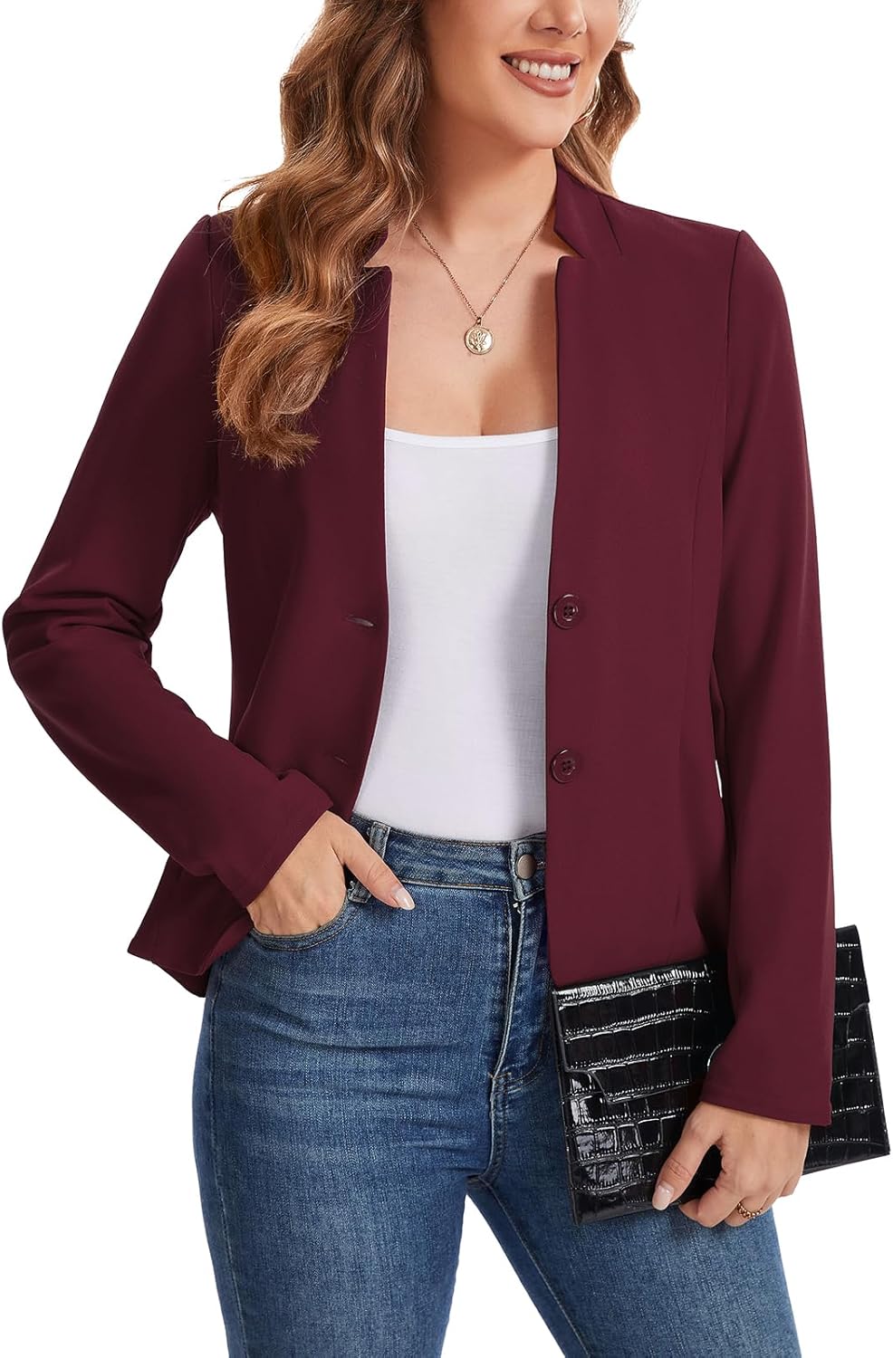 Blazers for Women Long Sleeve Notch Collar Blazer Button Front Casual Work Office Suit Jackets with Pockets - Image 3