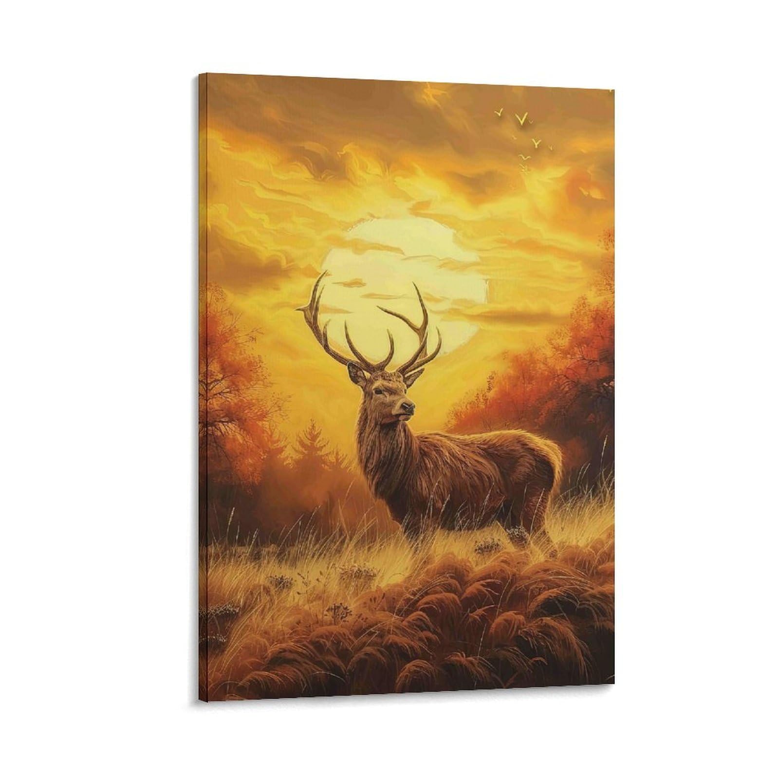 DHBANEIOK Deer in Golden Sunset Wall Decor Poster Canvas Prints Picture Modern Wall Art Picture Wall Hanging for Bathroom Wall Decor 20x30inch(50x75cm)