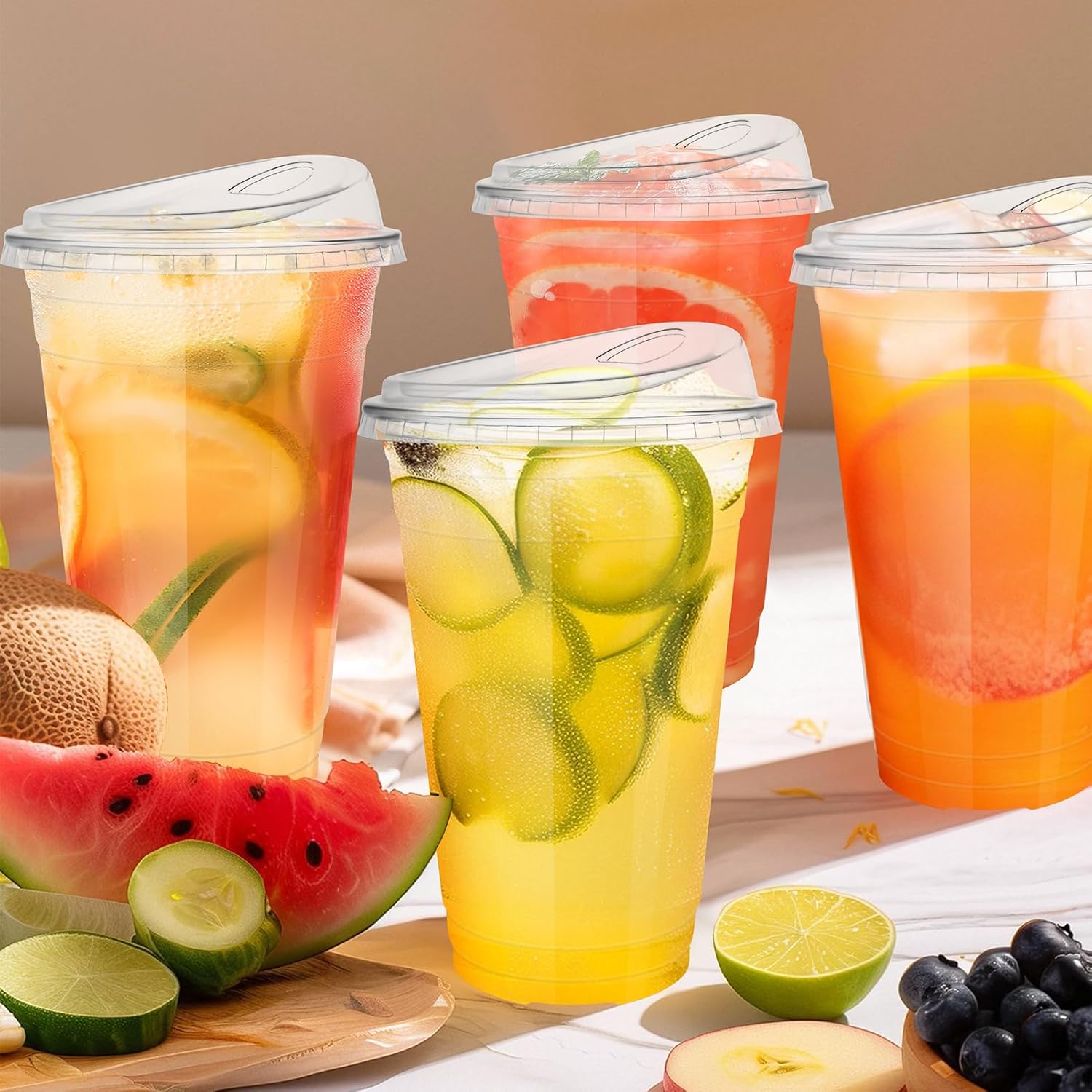 50 Sets 20 oz Plastic Cups with Strawless Sip Lids, Disposable Iced Coffee Cups with Lids, Clear Plastic Cups with Lid for Cold Beverage, Smoothies, Juices - Image 6
