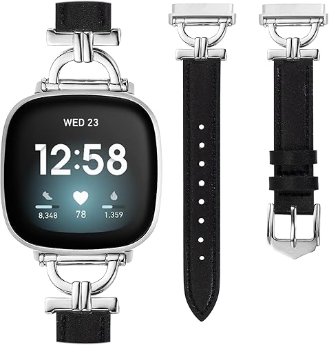 HAYONLIY - Correas de cuero compatibles con Fitbit Sense 2Fitbit Versa 4, Fitbit SenseFitbit Versa 3, correa de repuesto delgada y elegante, correa