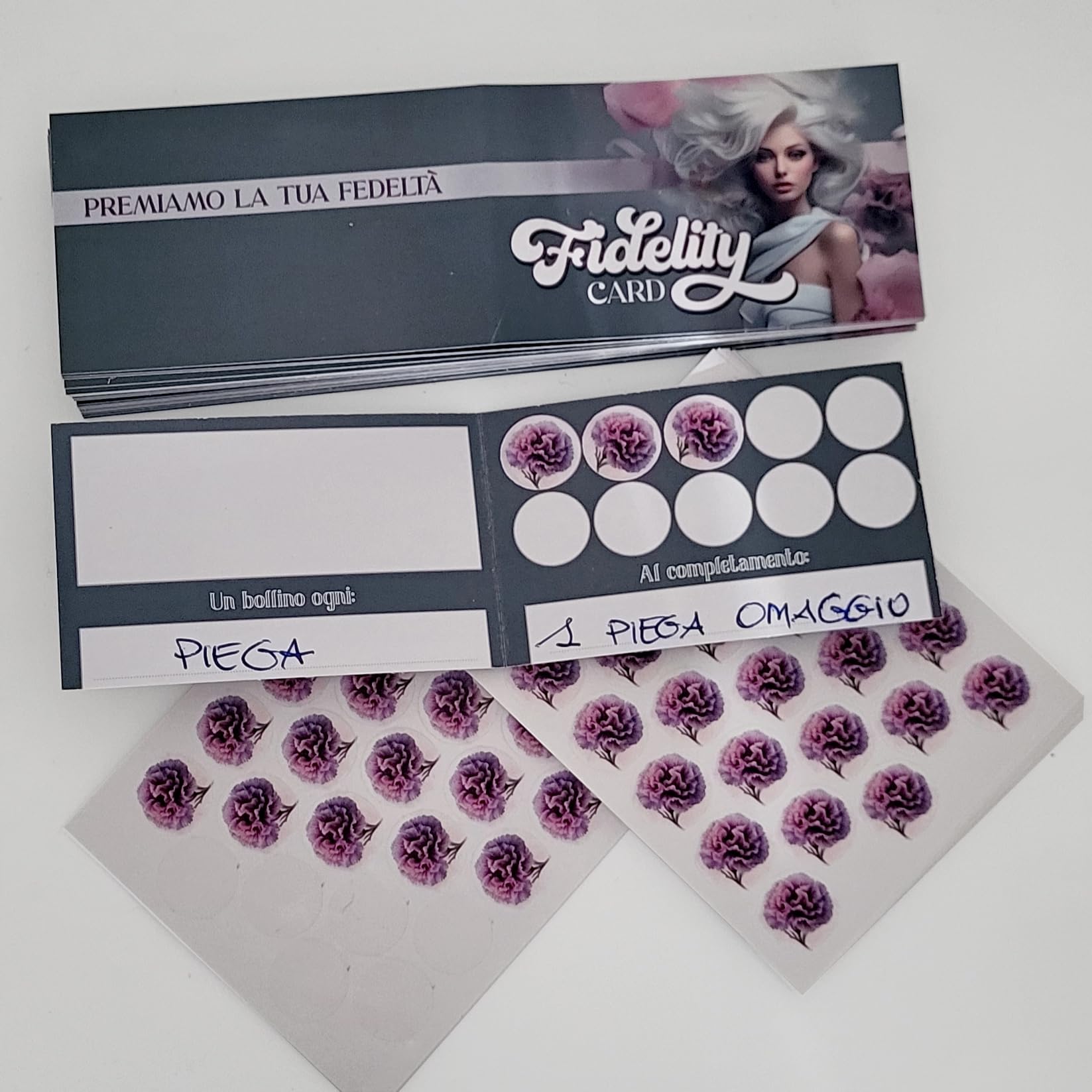 GHIBLI 50 Tessere Fedeltà + 500 Bollini a Colori Inclusi Fidelity Card per Parrucchieri e Centri Estetici