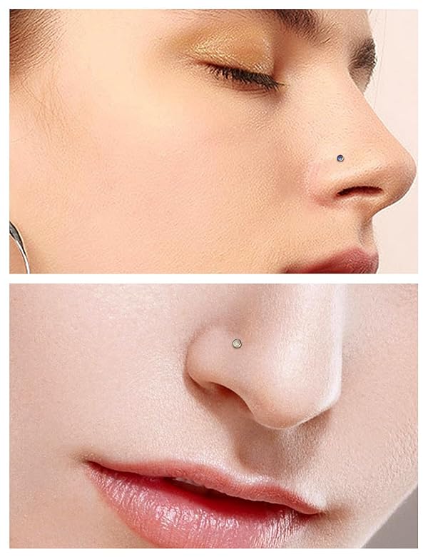 Lsnevsie 18G Astm F136 Titanium Nose Rings Studs Piercing Jewelry for Women Men 18 Gauge L Shaped Nose Rings Studs Basic Nostril Piercing Jewelry for Women Men Top Opal 1.5mm 5PCS by Lsnevsie - Image 6