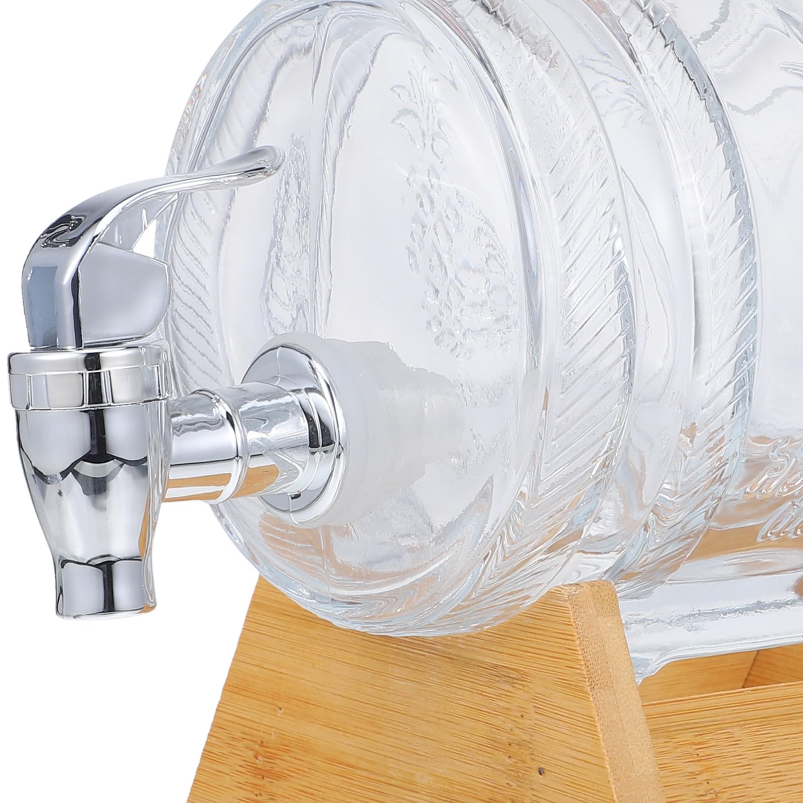 HOMSFOU Glas Weinfass Getränkespender mit Wasserhahn 2 jin Fass Transparent Dicht Schließender Deckel Bambusgestell für Saft Weinfruchtwein
