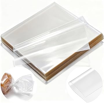 Kingrol 1000 Pcs Premium Natural Cellophane Candy Wrappers, 5.12" x 5.12" Plant-Based & Food-Grade Clear Sheets for Hard Candy, Chocolates & Gift Wrapping