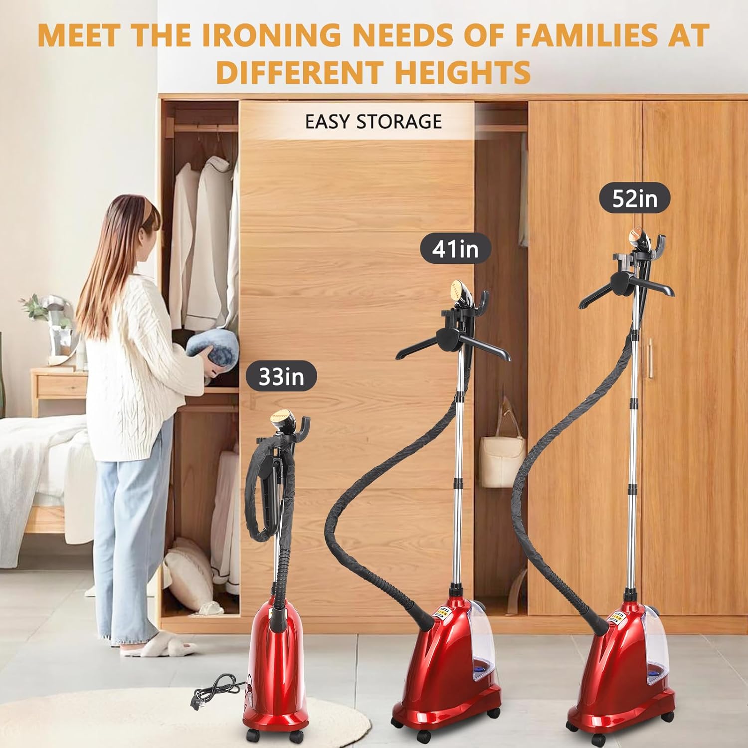 Steamer for Clothes 1800W Standing Garment Steamers 45s Fast Heat-up 60 Mins of Continuous Powerful Steam with 3L Water Tank