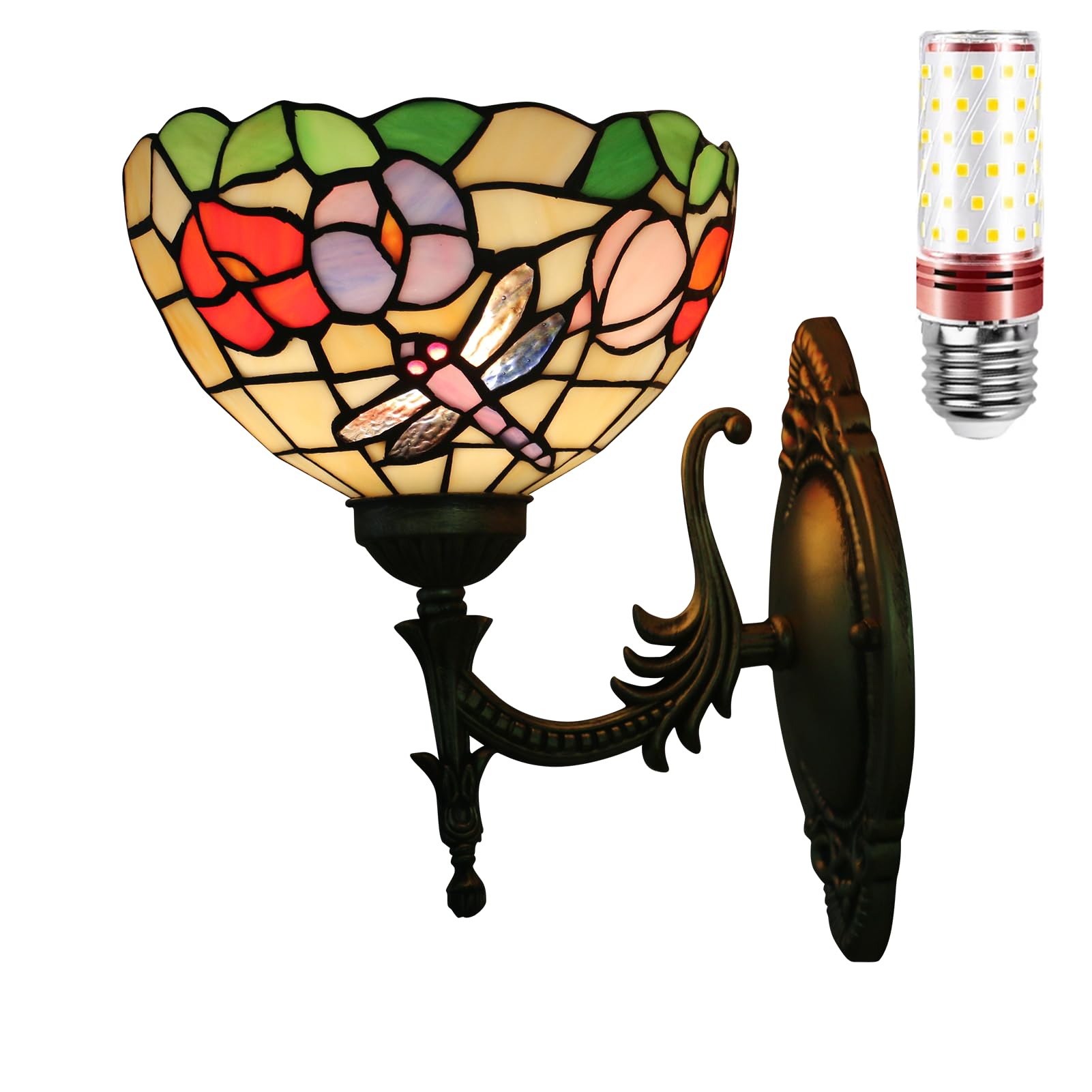 Uziqueif Tiffany Wall Lamps for Bedroom, Living Room, Bedside, Stained Glass Sconce Wall Lights, With Light Bulb,E