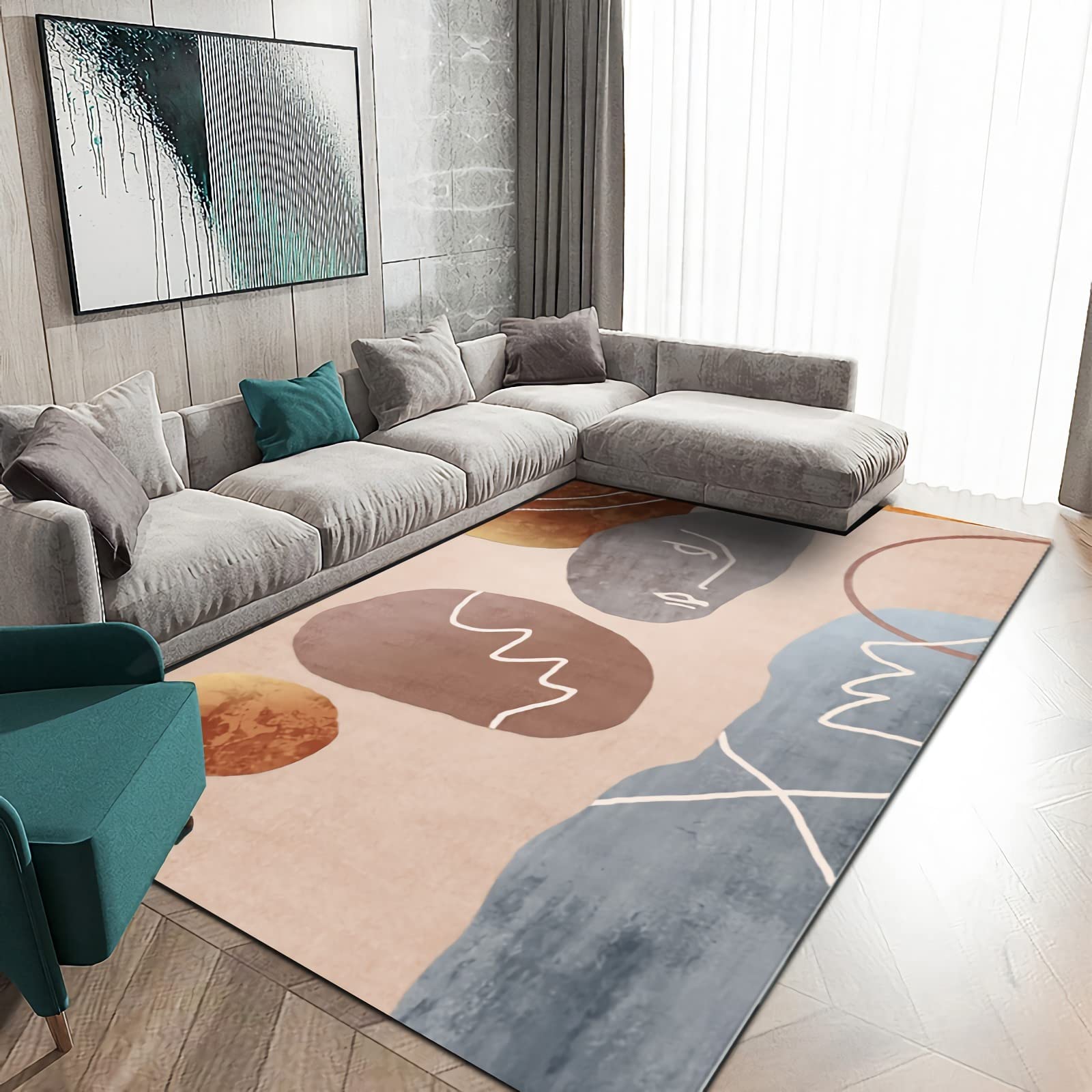 Teppich Teppich weich inneneinrichtung braun gelb grau geometrisches Design wohnzimmerteppich Balkon Teppich Outdoor 100x160cm