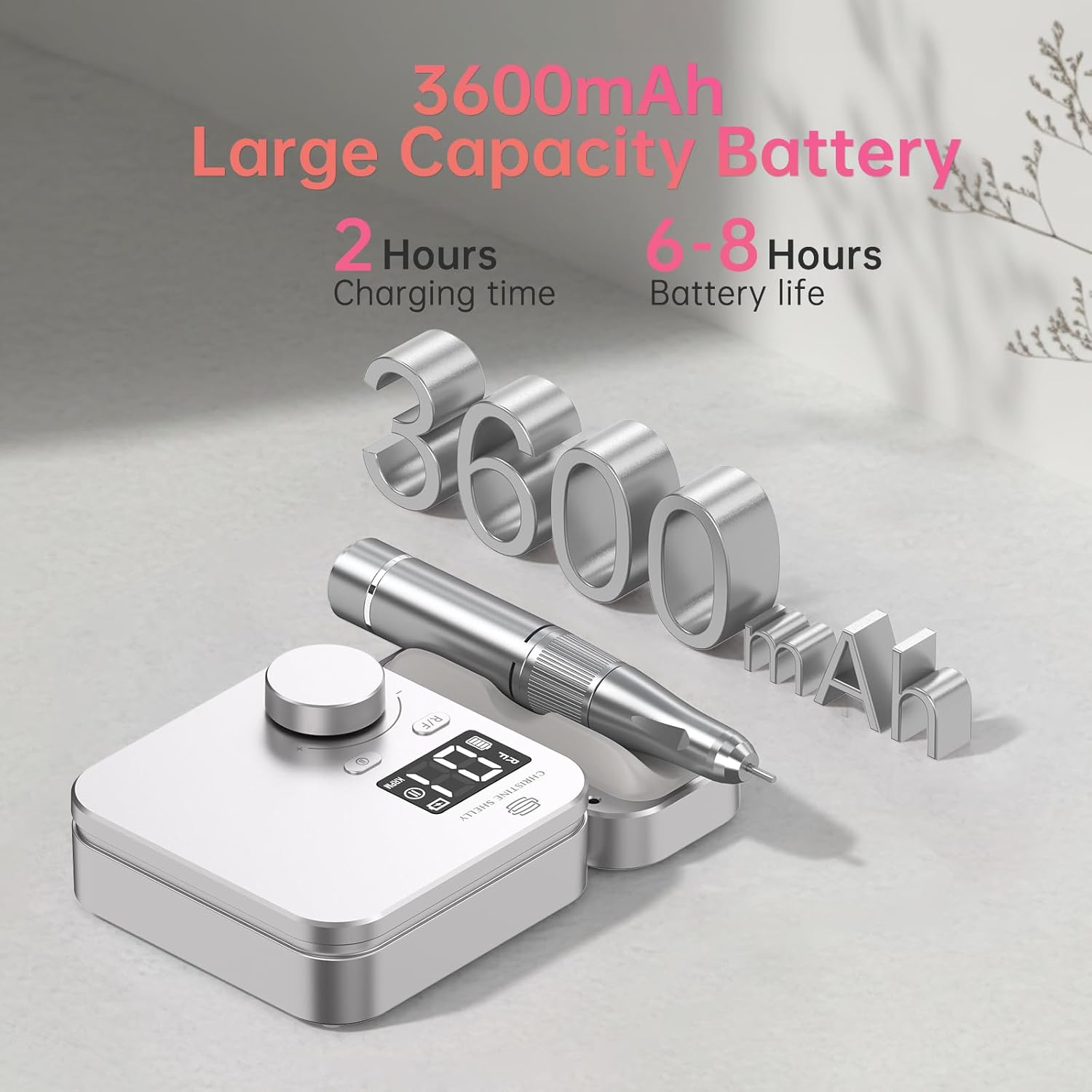 Rechargeable Nail Drill CHRISTINE SHELLY: 35000 PRM Electric Nail File, Professional Efile Nail Drill with Bits Kit for Acrylic Gel Polishing Removing