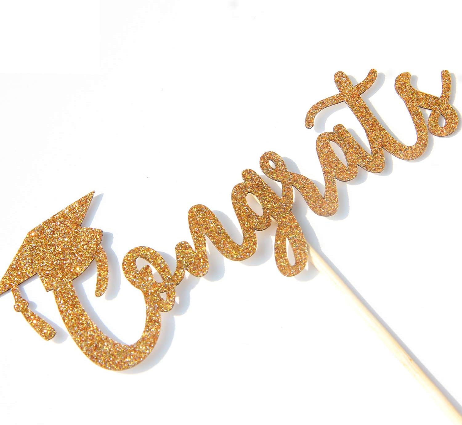 Gold Glitter Congrats Cake Topper - Congrats Grad Cake Decor - 2026 High School/College/Senior Graduation Party Decorations Supplies