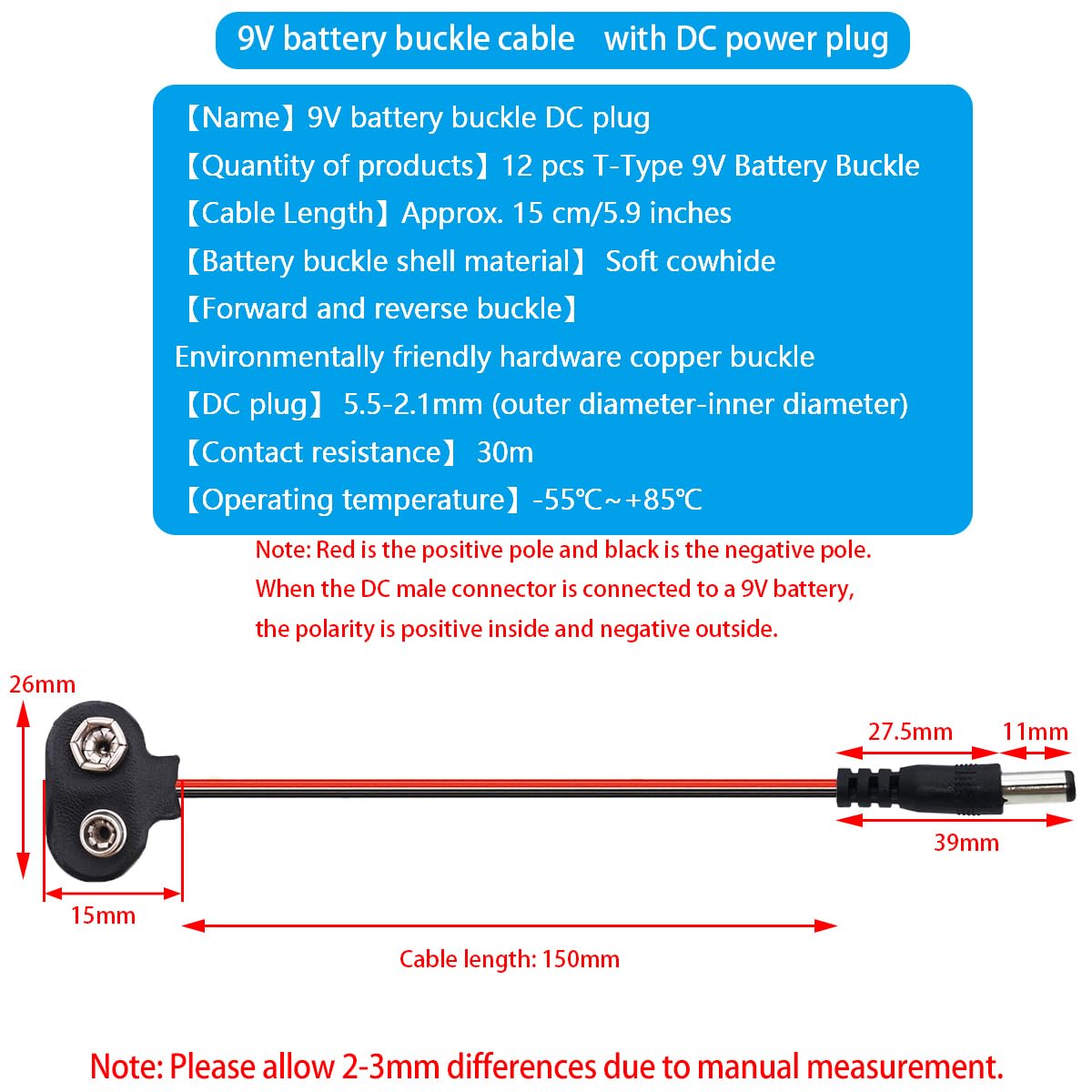 10PCS 9V Connettore A Clip Per Batteria I-Type 9 Volt
