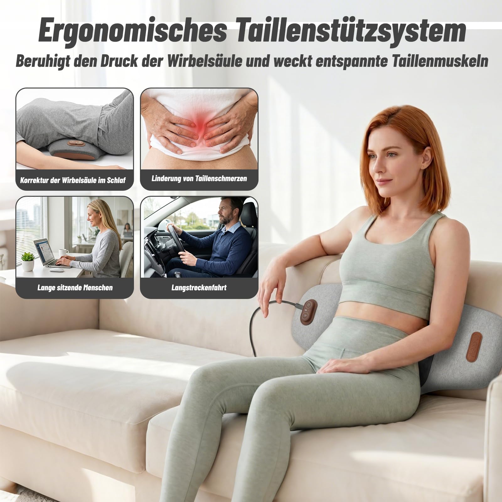 Rückenmassagegerät,Massagekissen Lendenwirbelkissen mit Wärme- und Vibrationsmassage,5-Sekunden-Memory-Schaum,26° Lendenstütze,Ergonomisches Rückenkissen für Bürostuhl, Auto, Bett und Sofa,Spacegrau